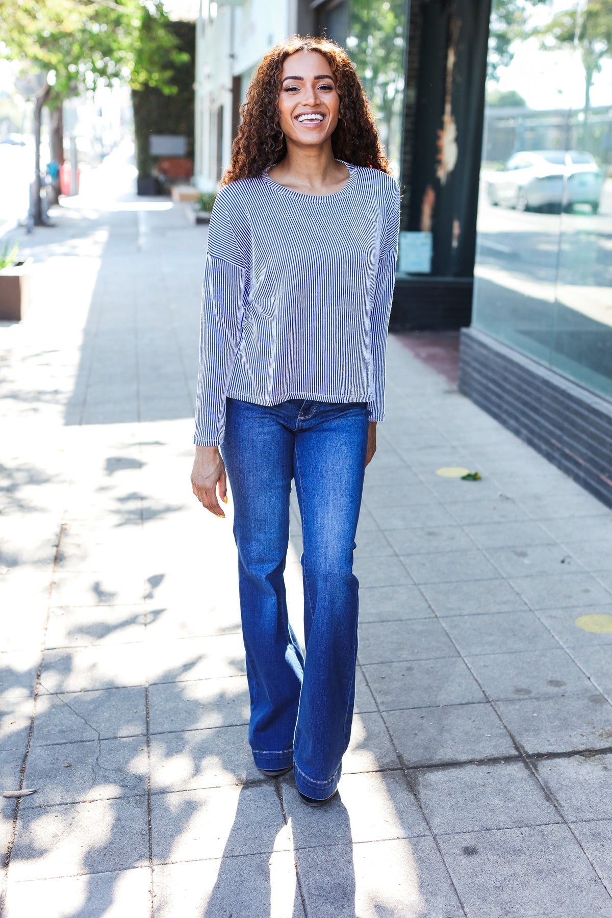 Hello Beautiful Blue Rib Dolman Sweater Top Zenana