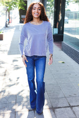 Hello Beautiful Blue Rib Dolman Sweater Top Zenana