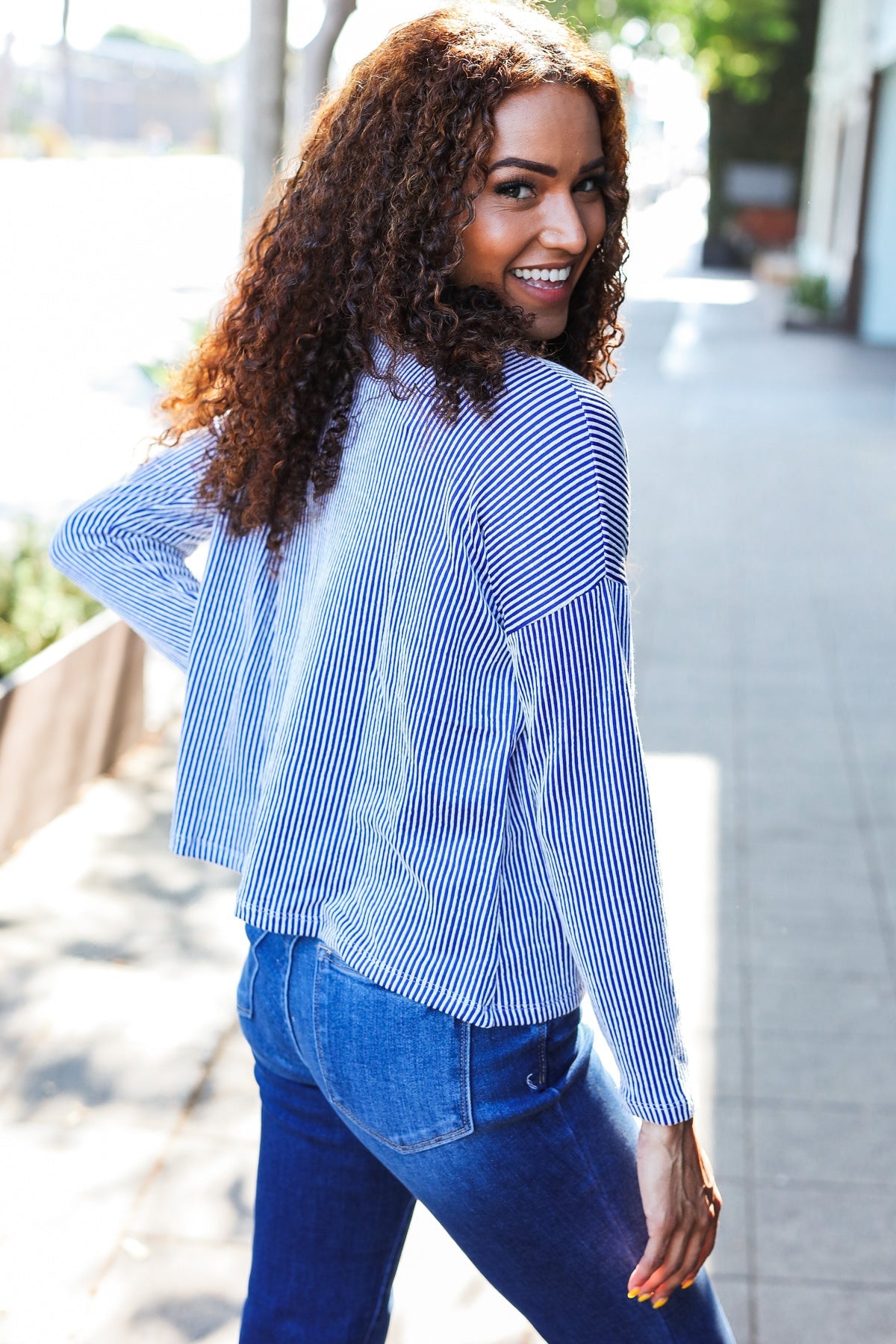 Hello Beautiful Blue Rib Dolman Sweater Top Zenana