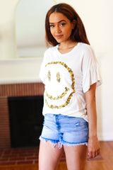 Live For Today White Floral Smiley Face Flutter Sleeve Tee  Red Lolly   