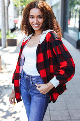 Stepping Out Red Buffalo Plaid Ribbed Hooded Sweater