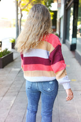 Fall For You Rust Multicolor Stripe Cable Knit Mock Neck Sweater