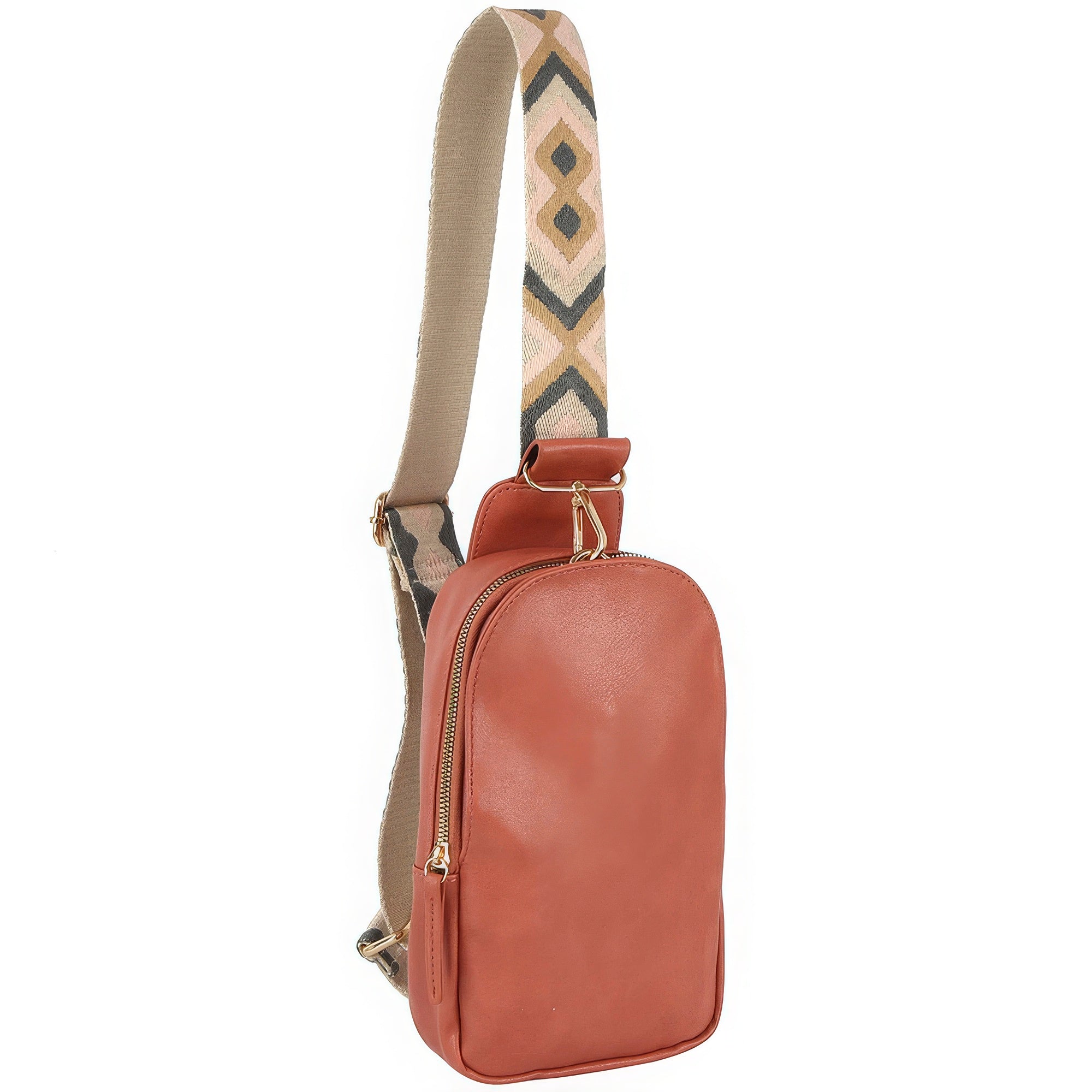 Smooth Zipper Sling Crossbody With Guitar Strap Marabella Inspirations Toffee