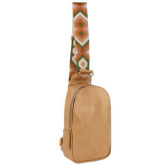 Smooth Zipper Sling Crossbody With Guitar Strap Marabella Inspirations Tan