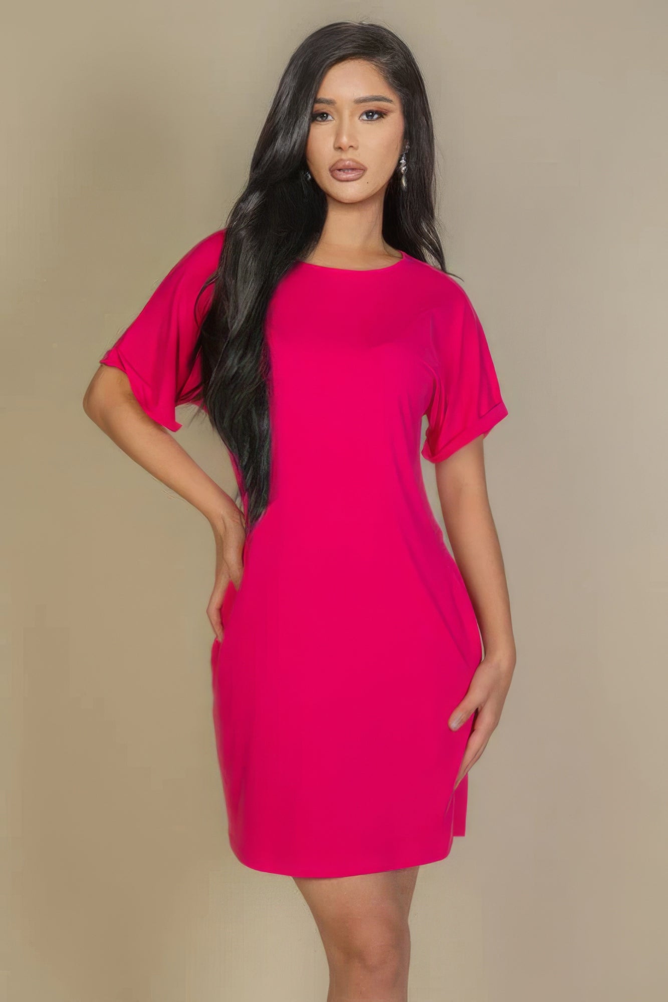 Side Pocket Double Folded Mini Dress Marabella Inspirations Fuchsia S