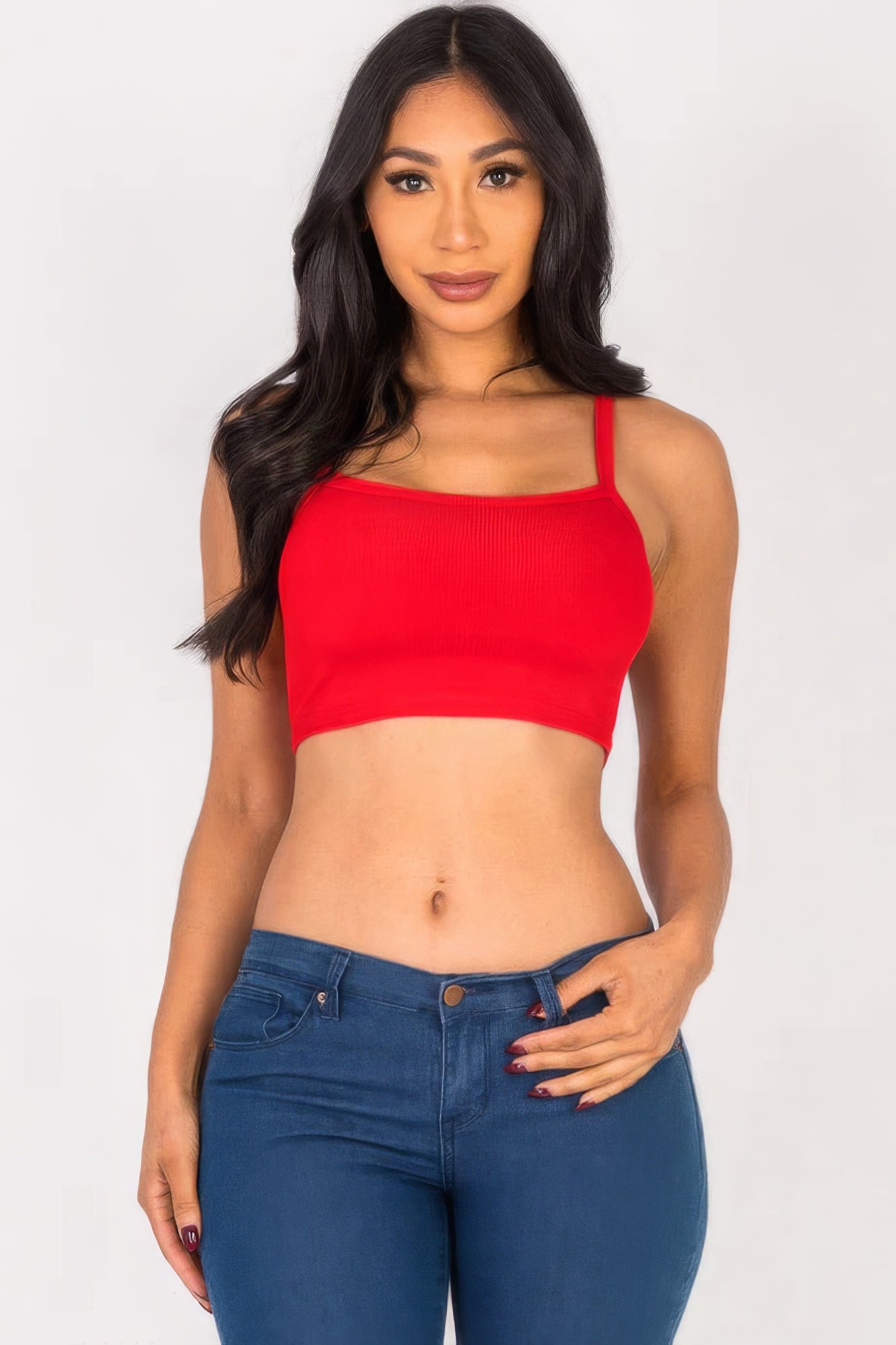 Ribbed Knit Cami Crop Top Marabella Inspirations Chili Red S