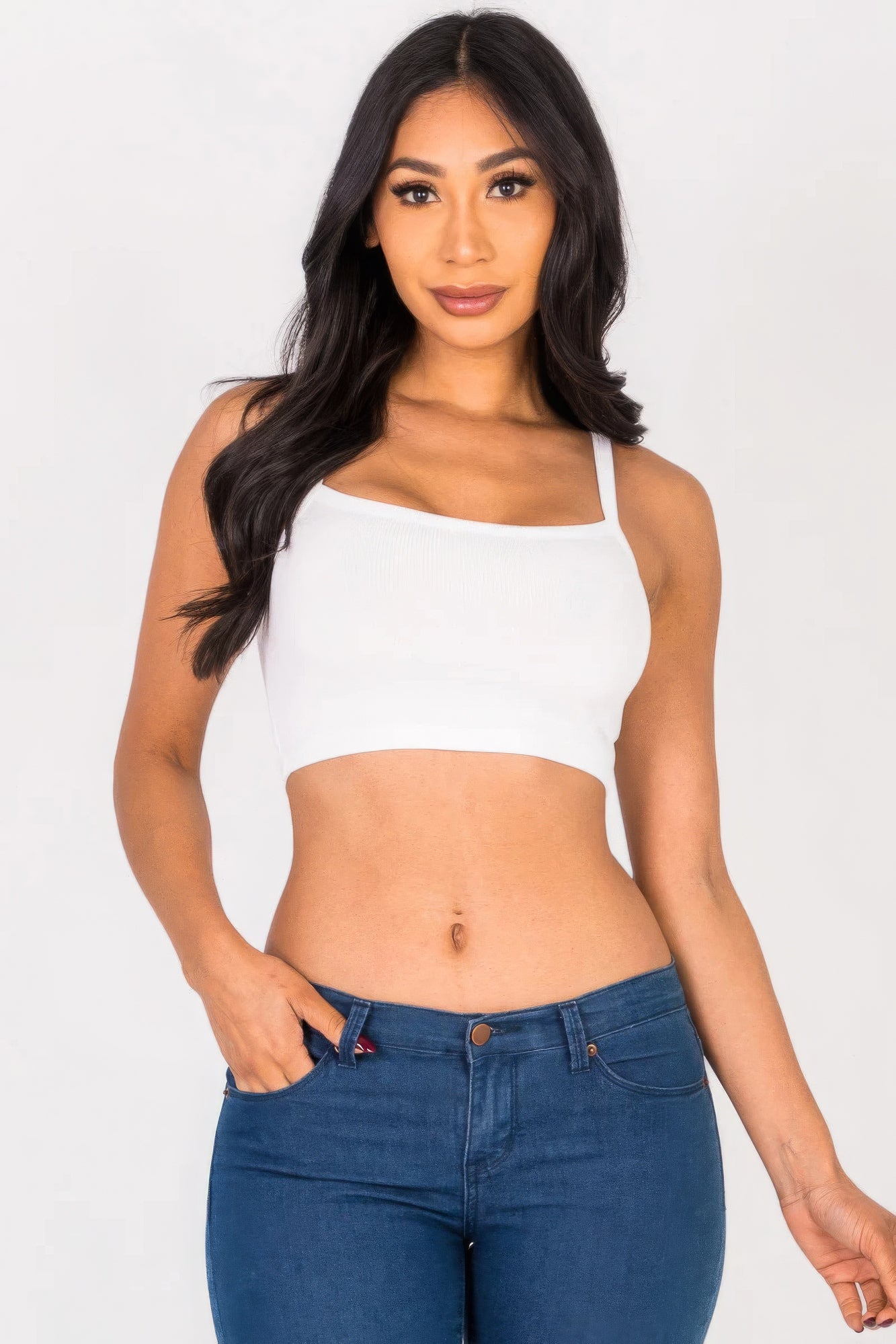 Ribbed Knit Cami Crop Top Marabella Inspirations White S