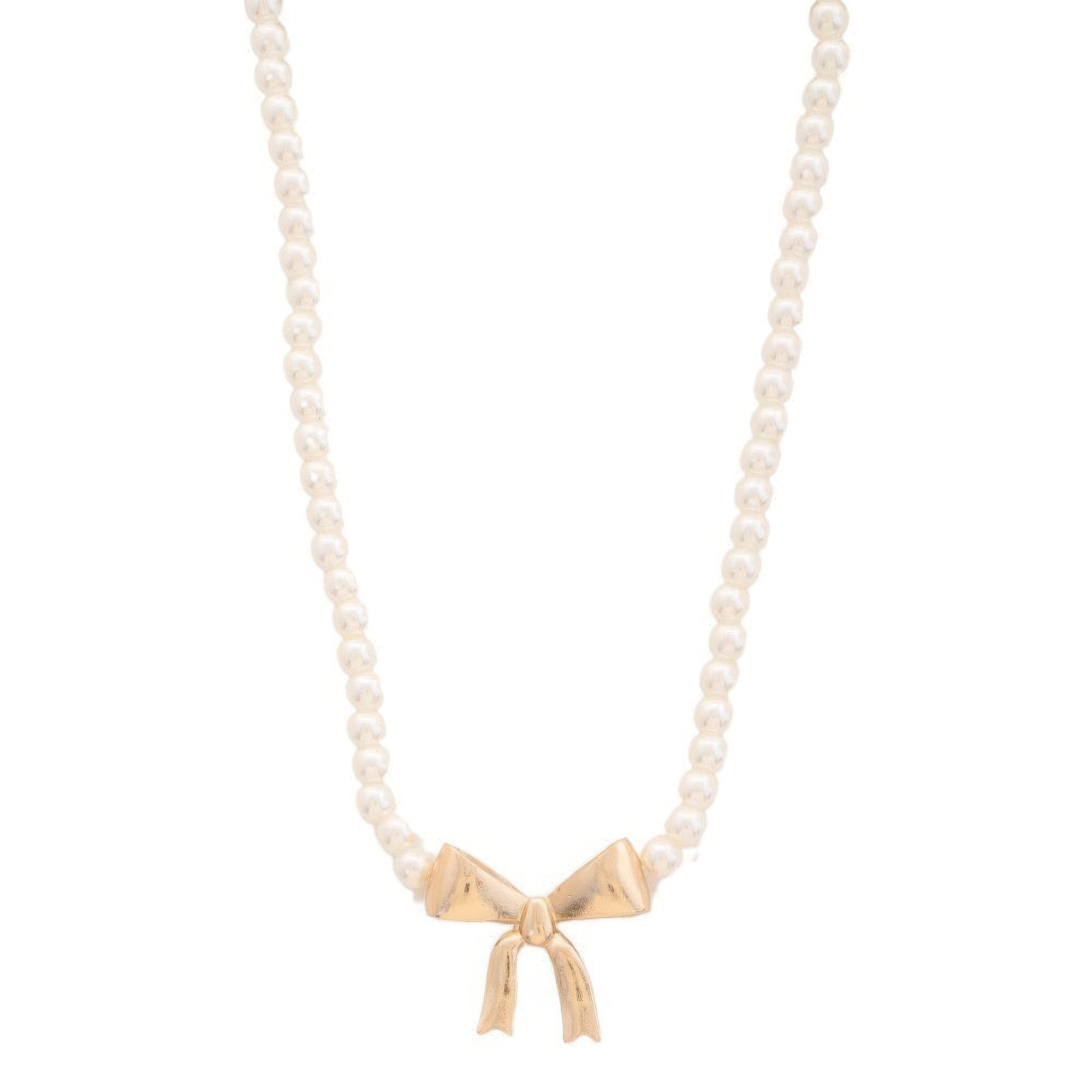 Pearl Ribbon Bow Pendant Necklace Marabella Inspirations Gold