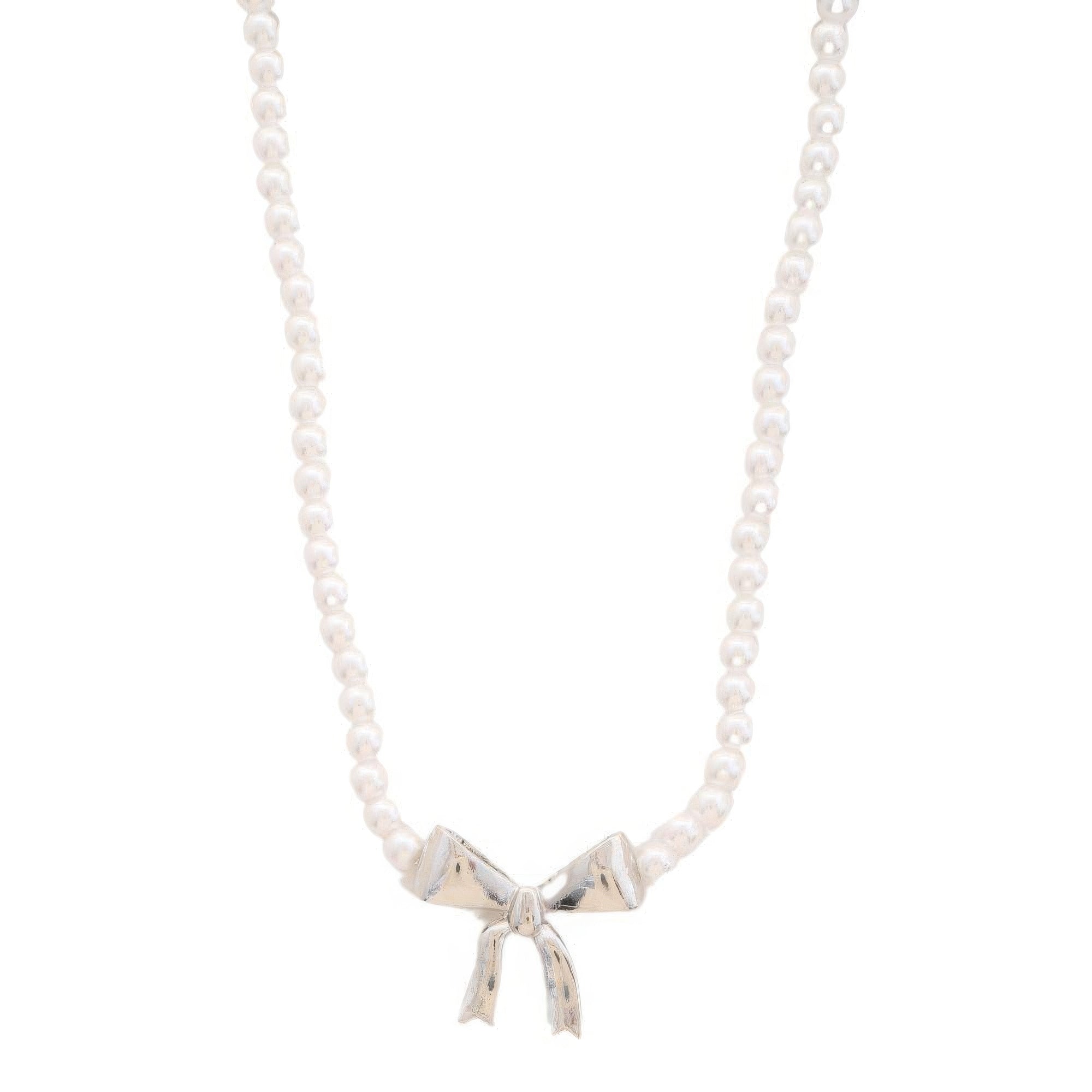 Pearl Ribbon Bow Pendant Necklace Marabella Inspirations Rhodium