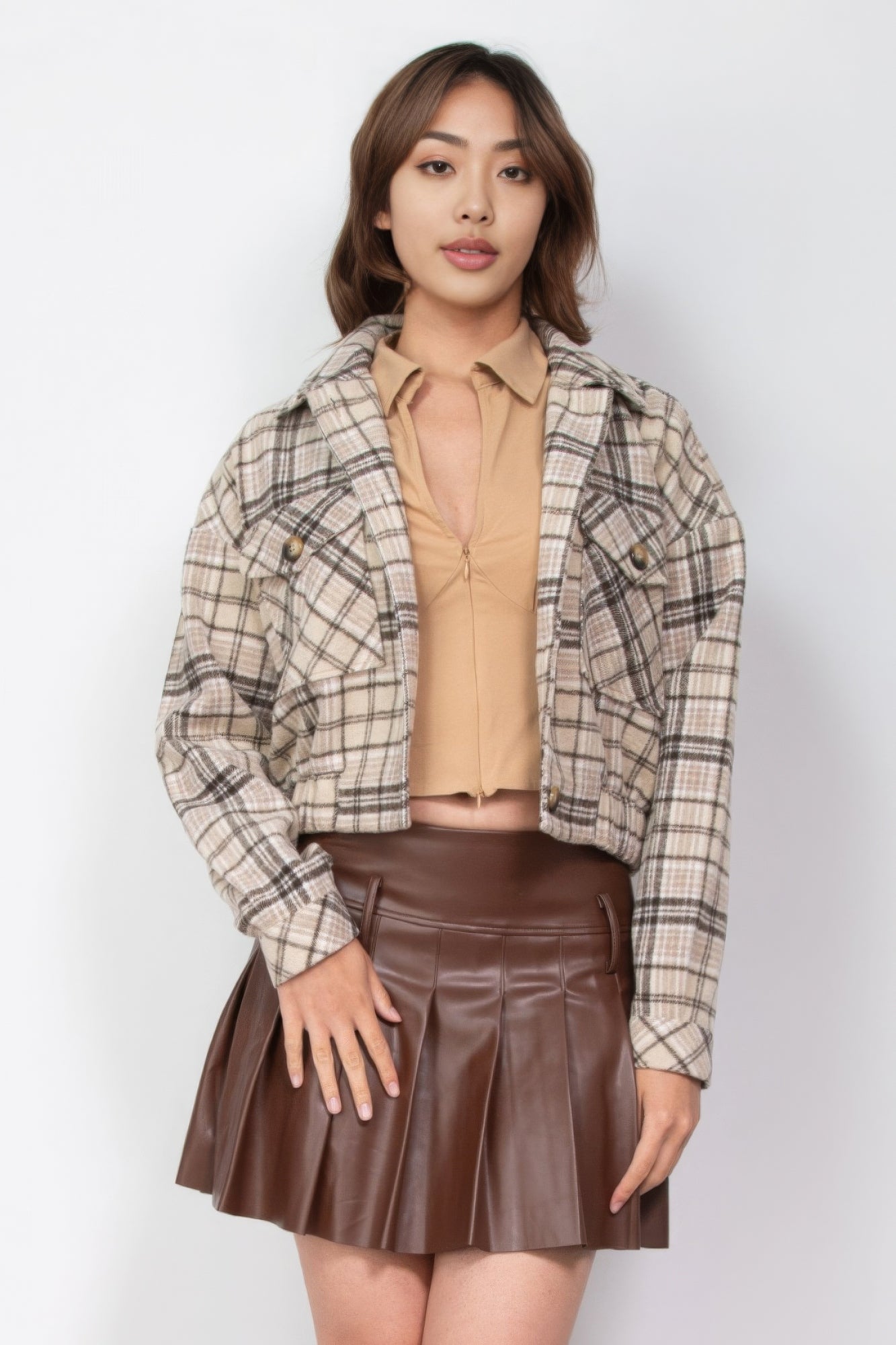 Plaid Button-down Crop Jacket Marabella Inspirations S