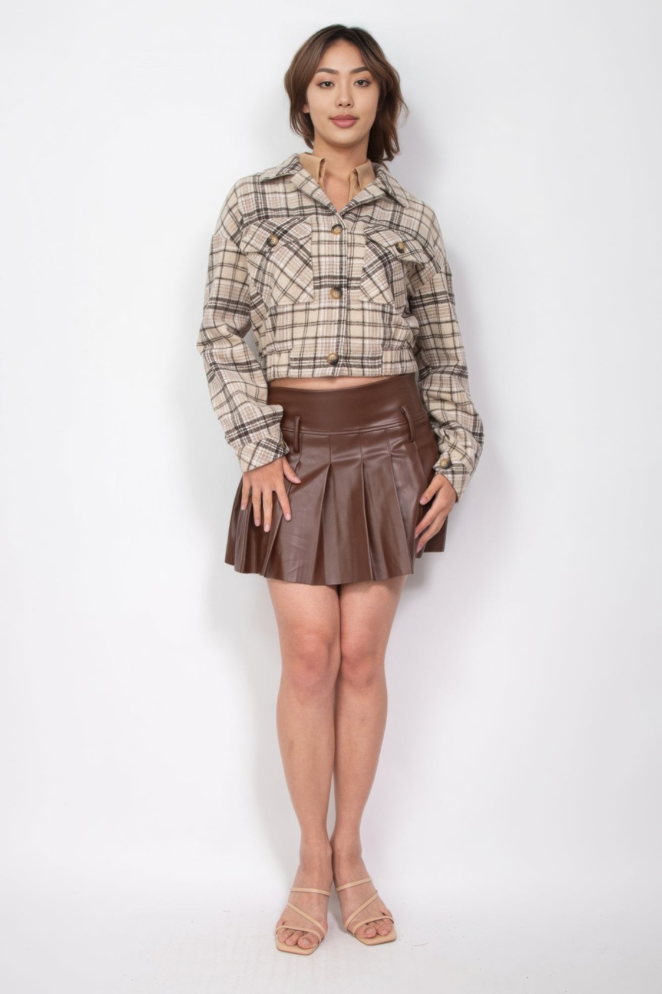 Plaid Button-down Crop Jacket Marabella Inspirations