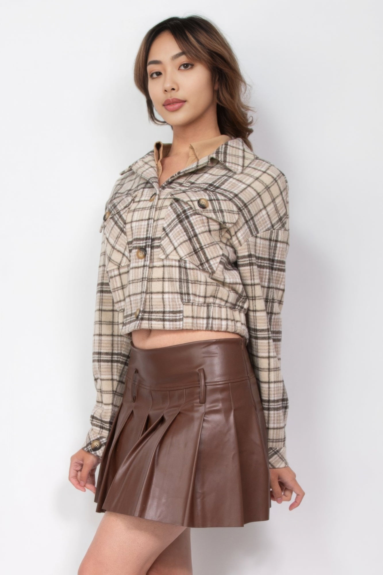 Plaid Button-down Crop Jacket Marabella Inspirations