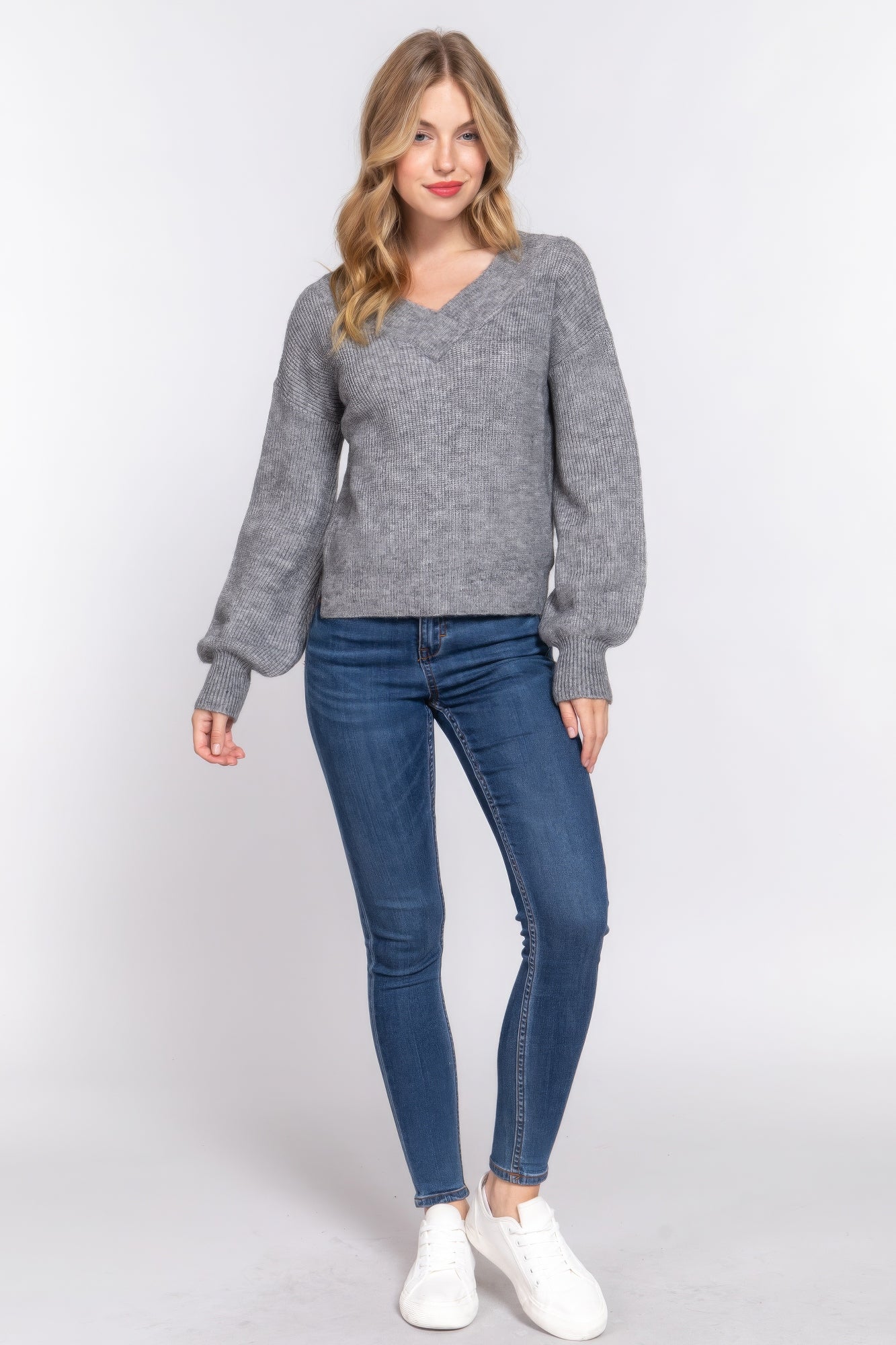 Long Slv Double V-neck Sweater Marabella Inspirations