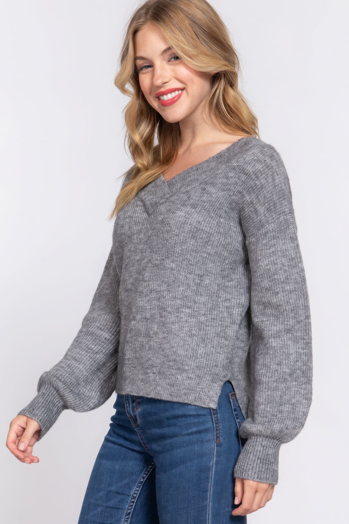 Long Slv Double V-neck Sweater Marabella Inspirations