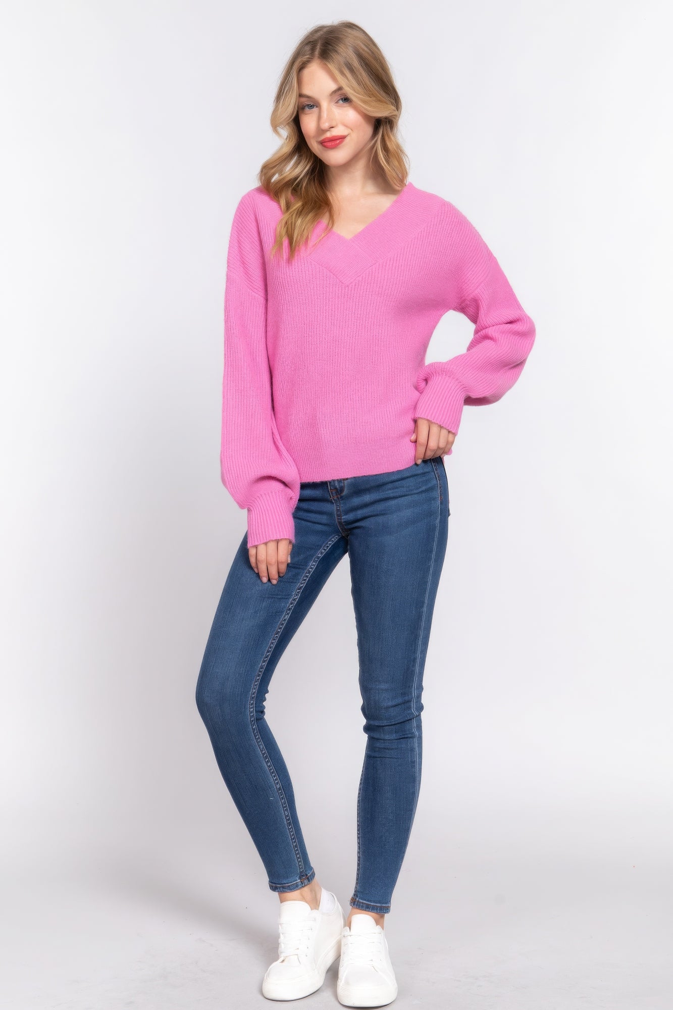 Long Slv Double V-neck Sweater Marabella Inspirations