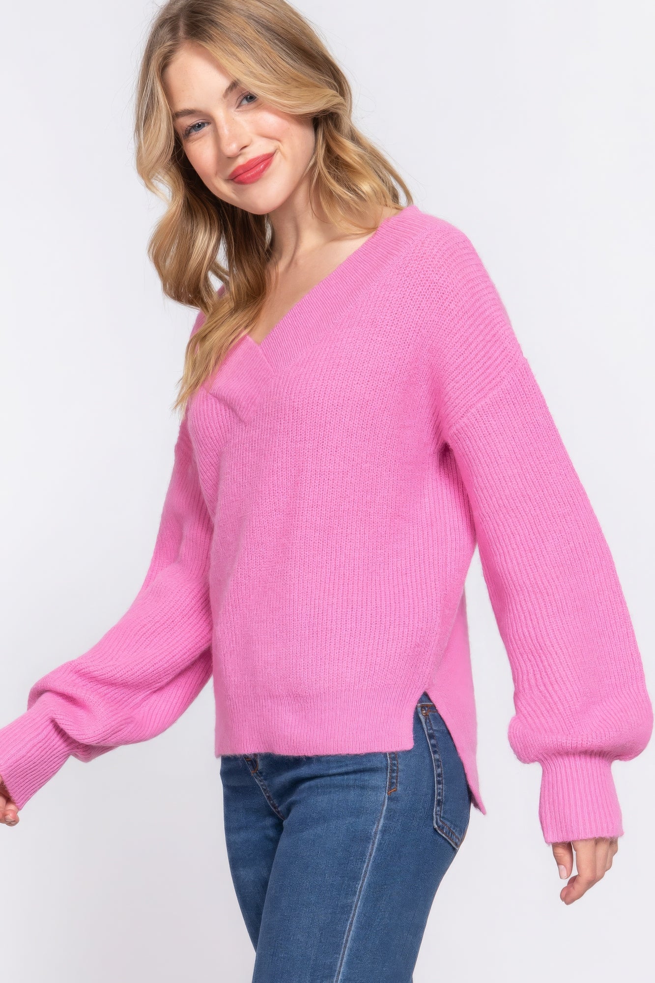 Long Slv Double V-neck Sweater Marabella Inspirations