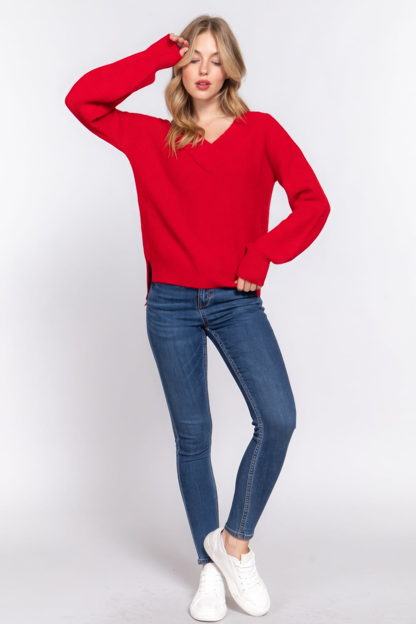 Long Slv Double V-neck Sweater Marabella Inspirations