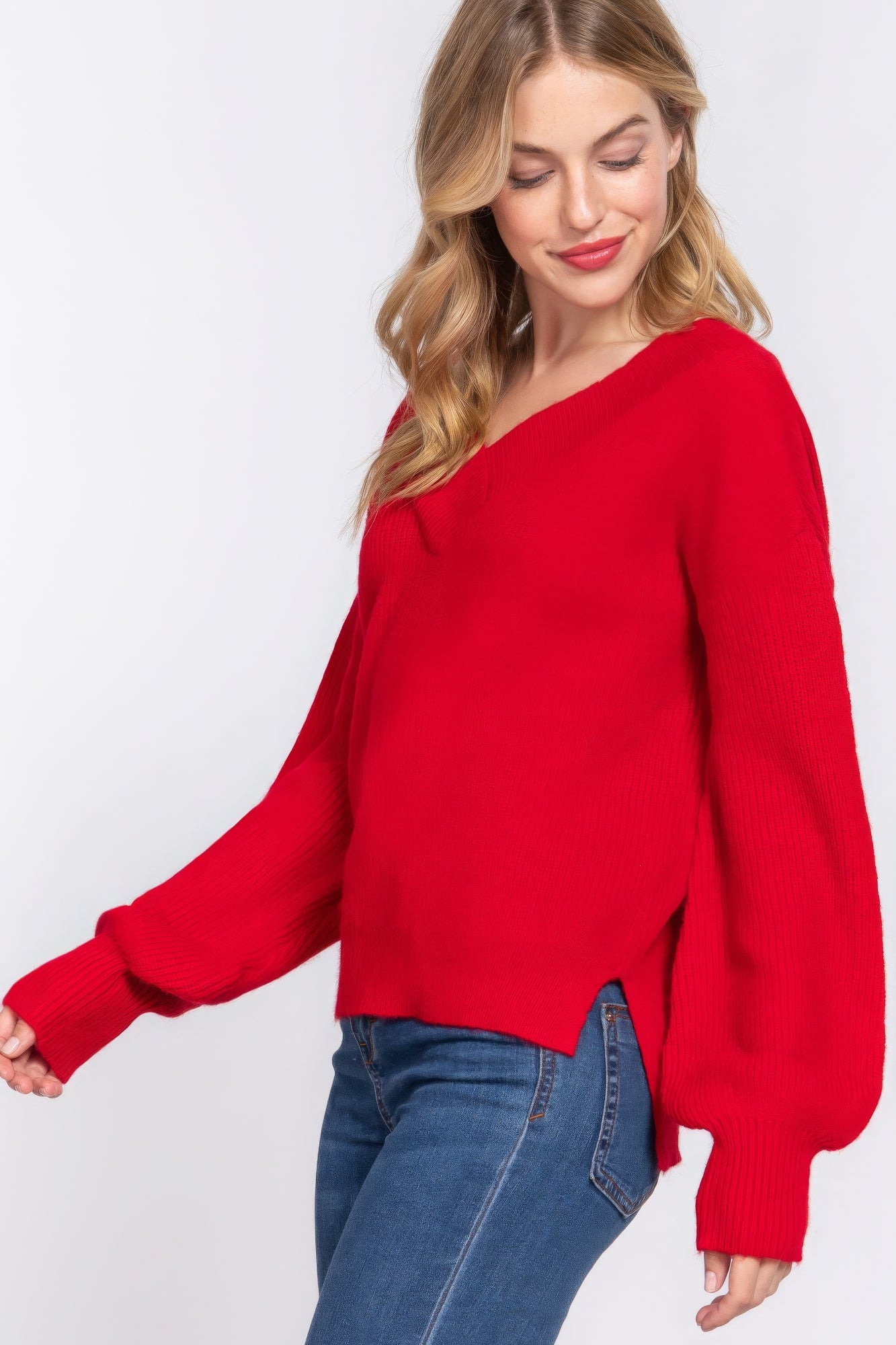 Long Slv Double V-neck Sweater Marabella Inspirations