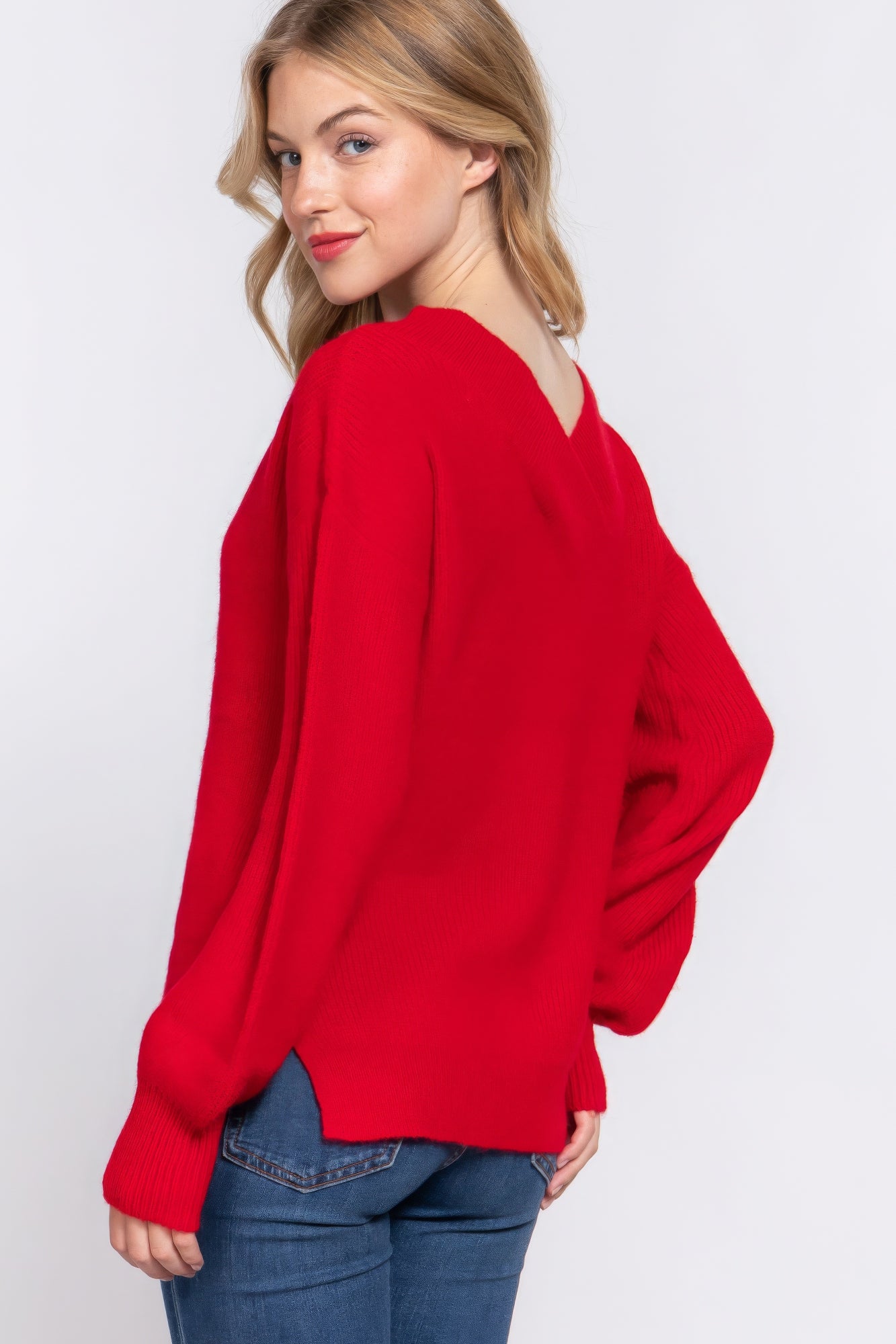 Long Slv Double V-neck Sweater Marabella Inspirations