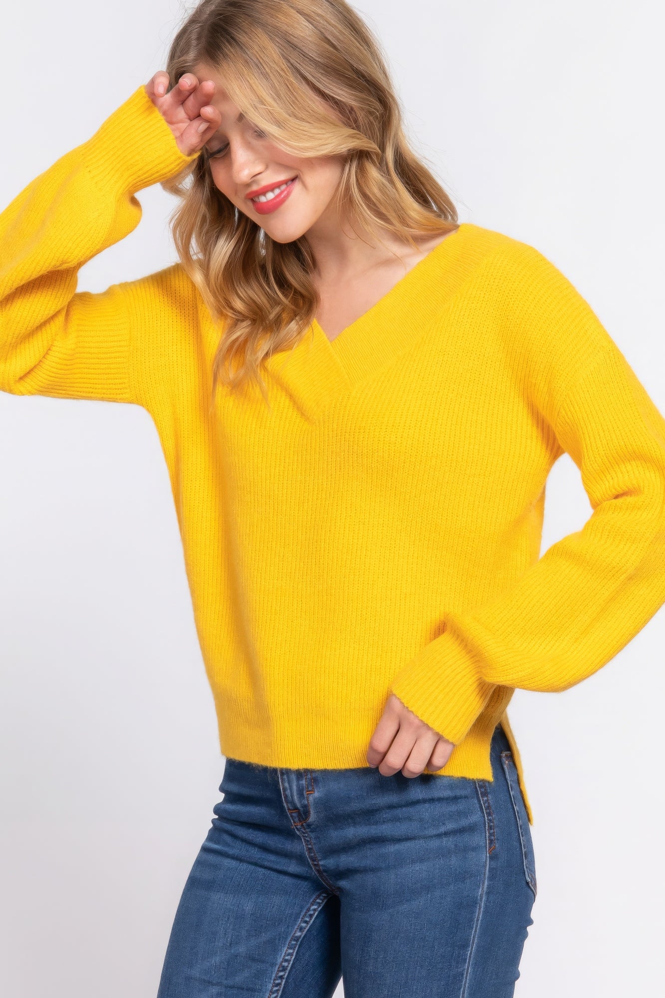 Long Slv Double V-neck Sweater Marabella Inspirations