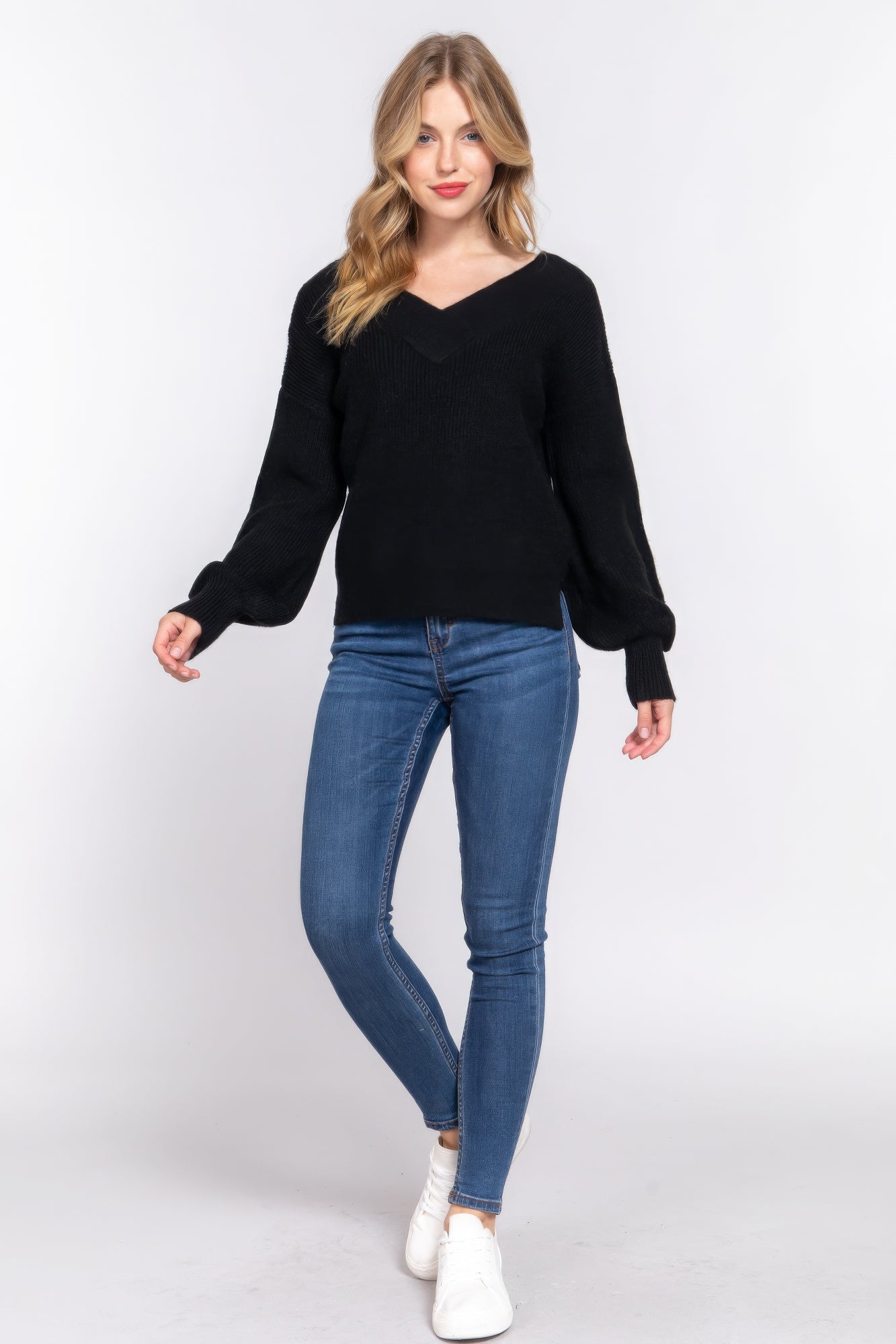 Long Slv Double V-neck Sweater Marabella Inspirations