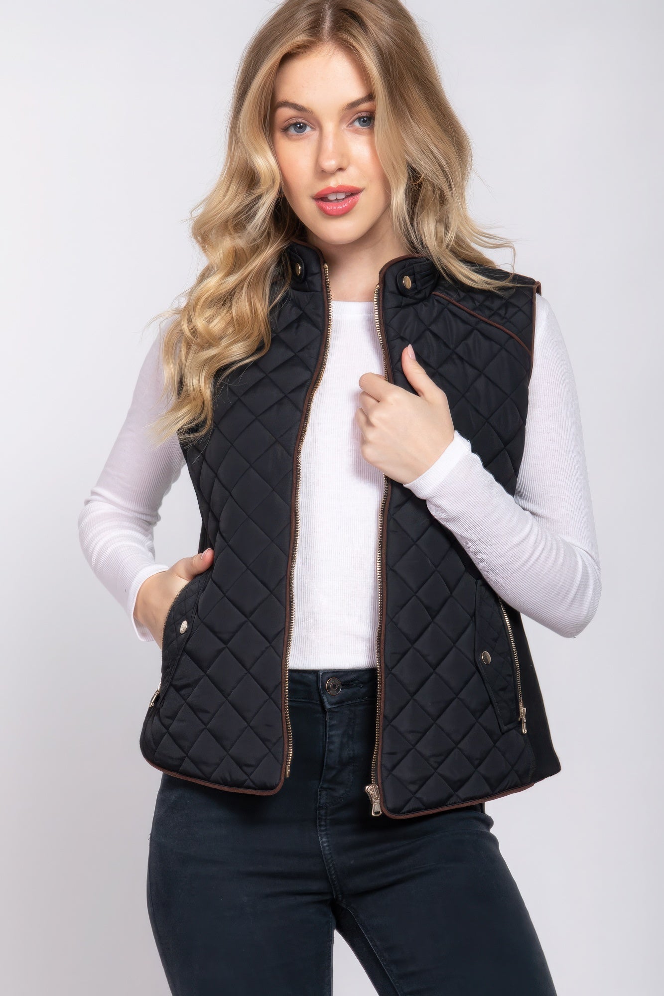 Suede Piping Quilted Padding Vest Marabella Inspirations