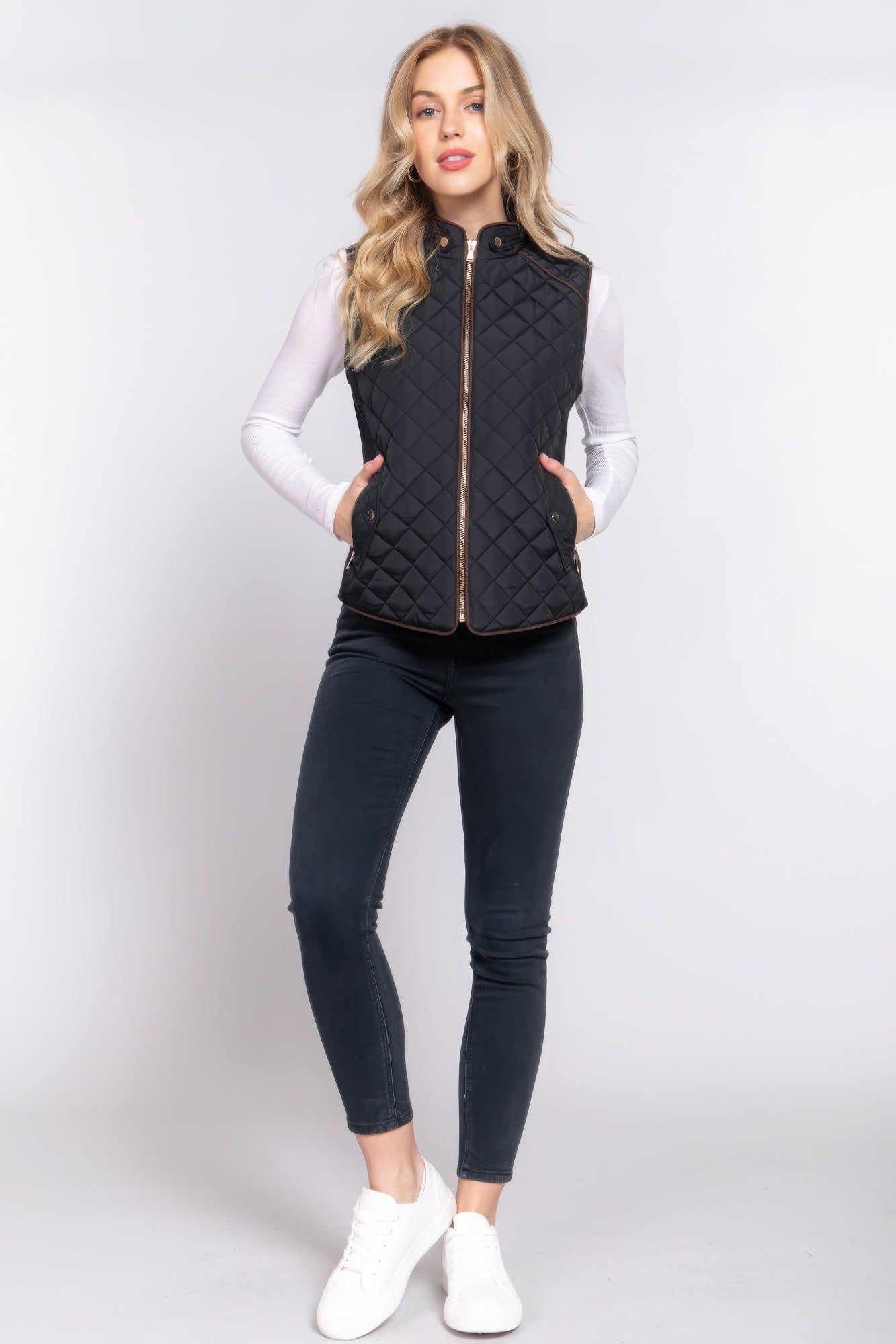 Suede Piping Quilted Padding Vest Marabella Inspirations