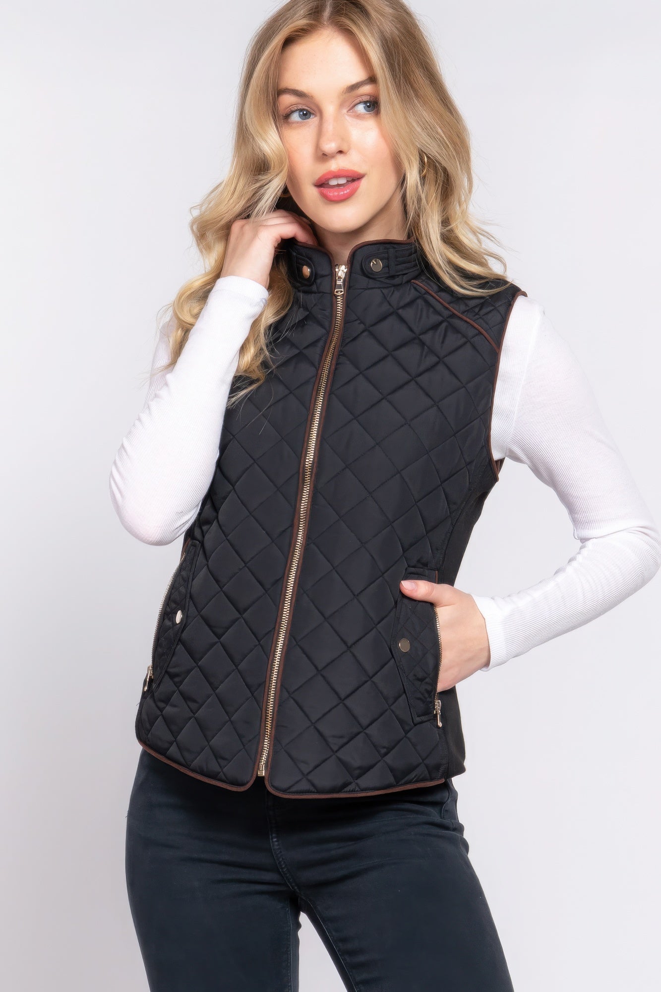 Suede Piping Quilted Padding Vest Marabella Inspirations