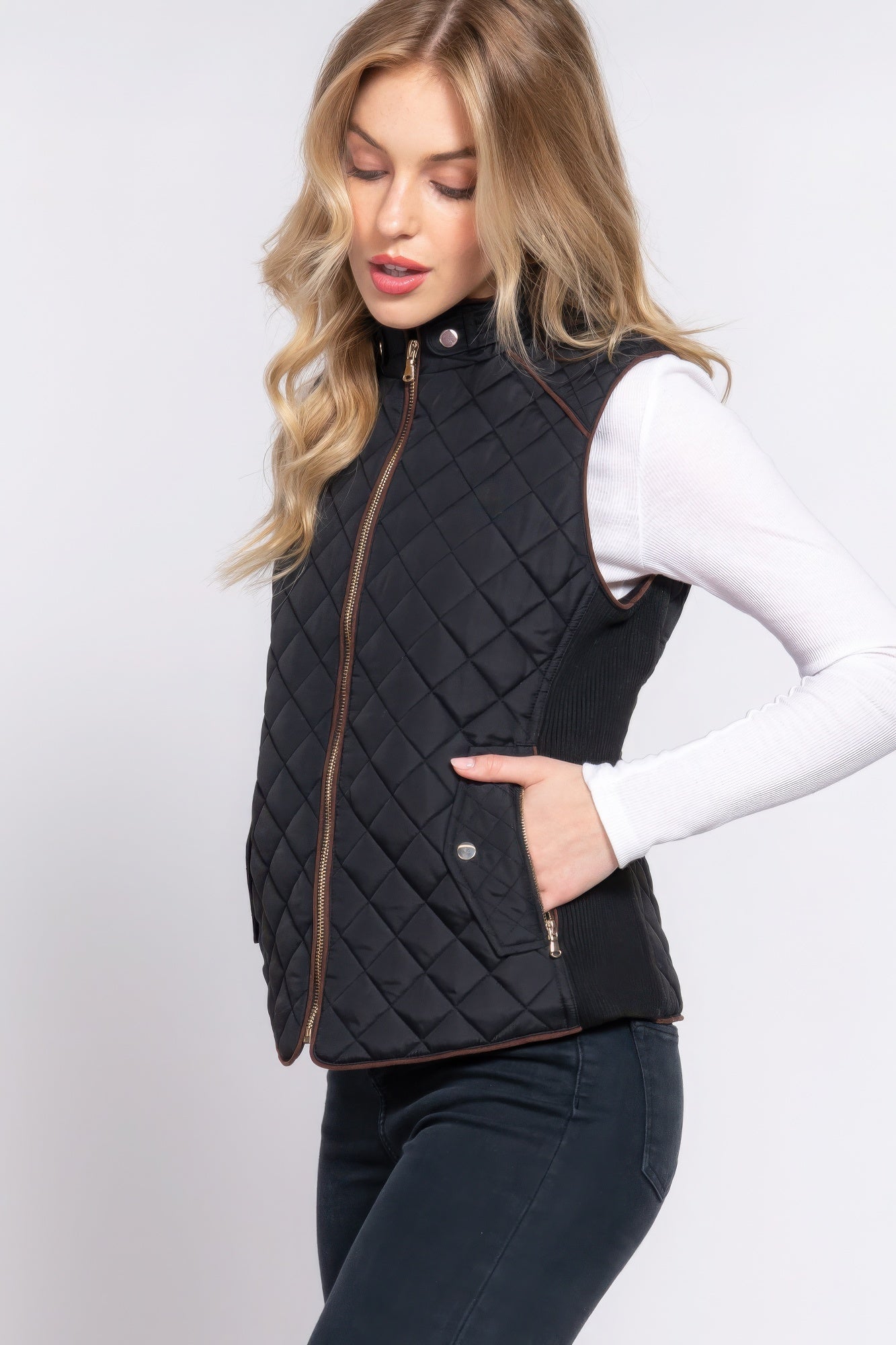 Suede Piping Quilted Padding Vest Marabella Inspirations