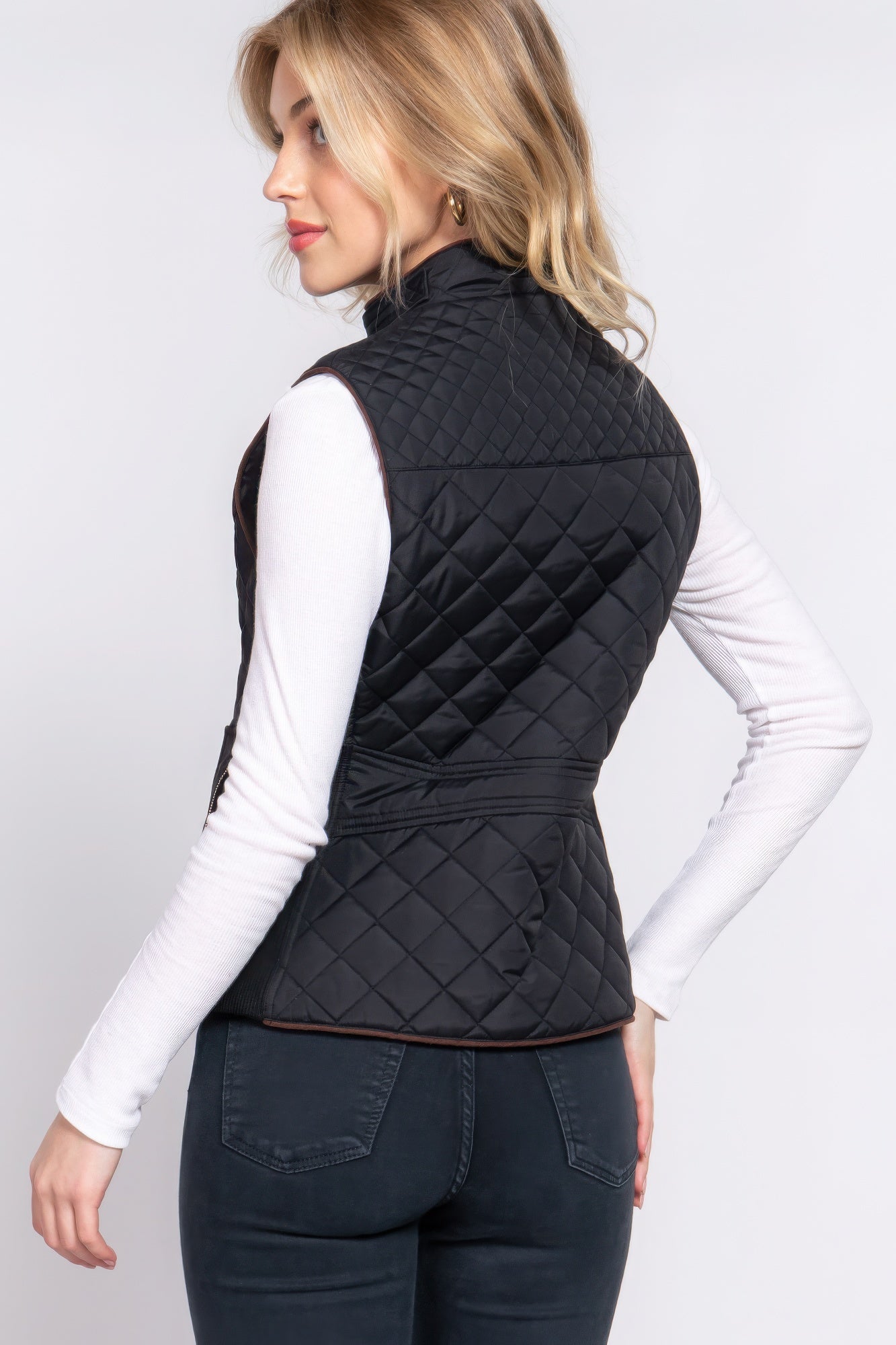 Suede Piping Quilted Padding Vest Marabella Inspirations