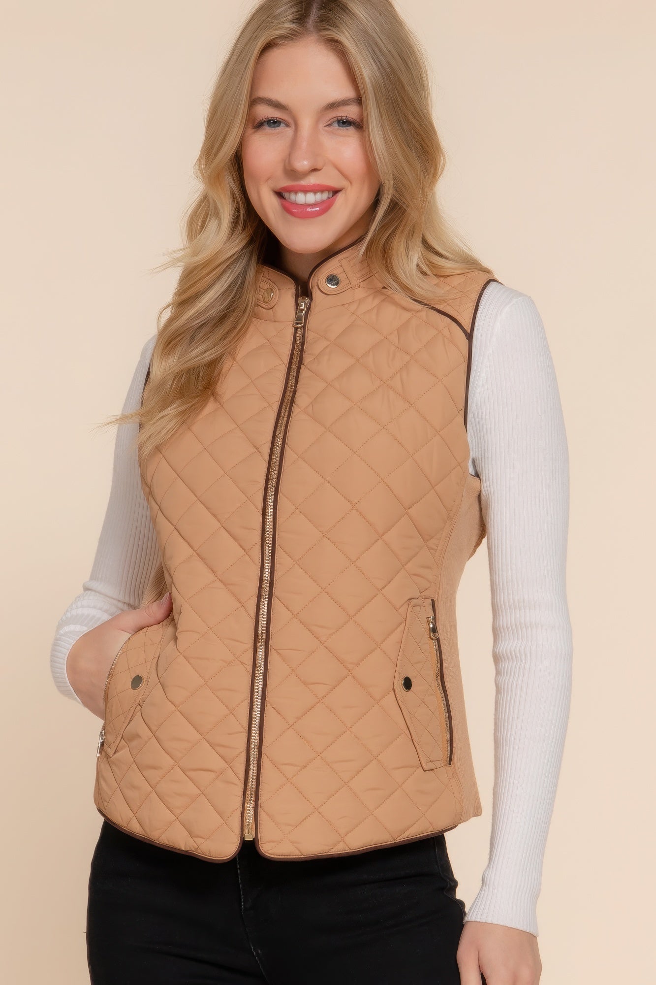 Suede Piping Quilted Padding Vest Marabella Inspirations