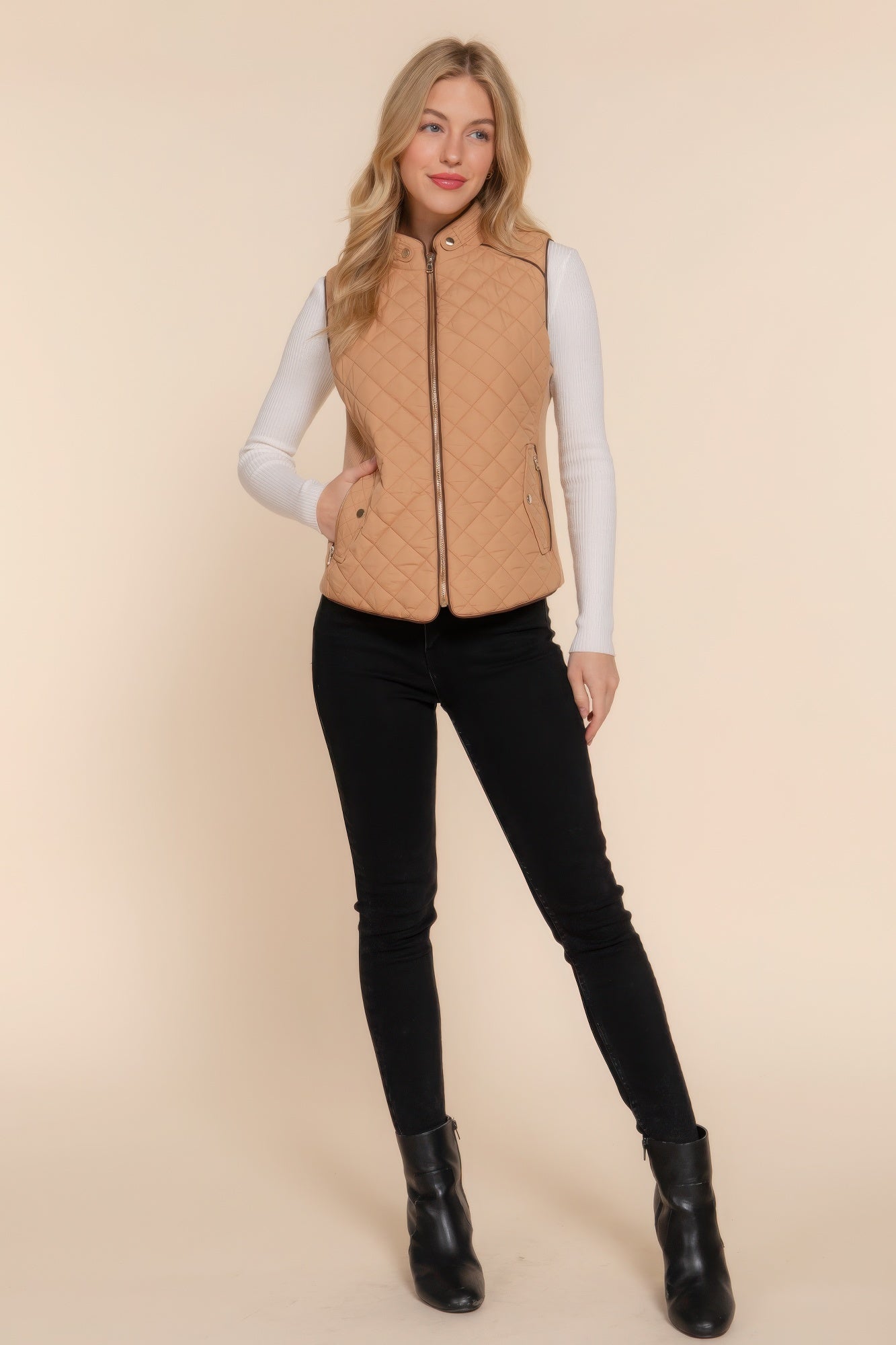 Suede Piping Quilted Padding Vest Marabella Inspirations