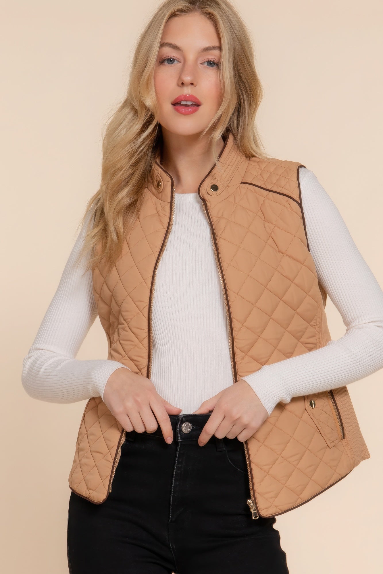 Suede Piping Quilted Padding Vest Marabella Inspirations