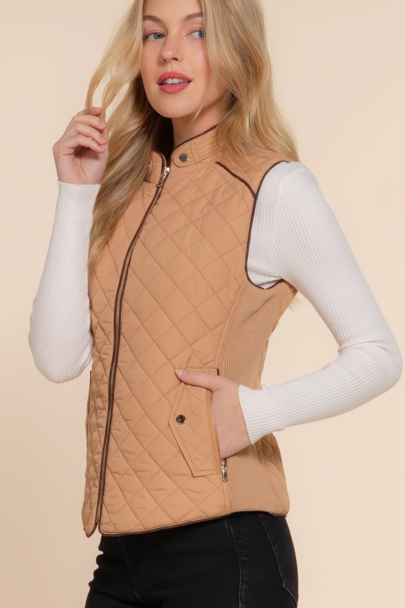 Suede Piping Quilted Padding Vest Marabella Inspirations