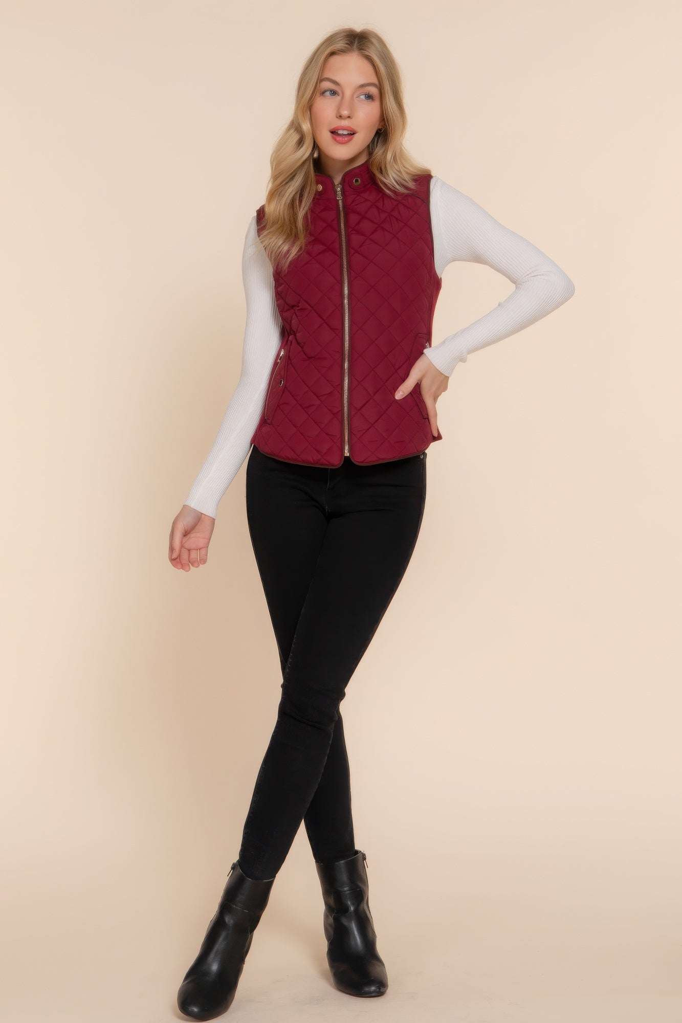 Suede Piping Quilted Padding Vest Marabella Inspirations