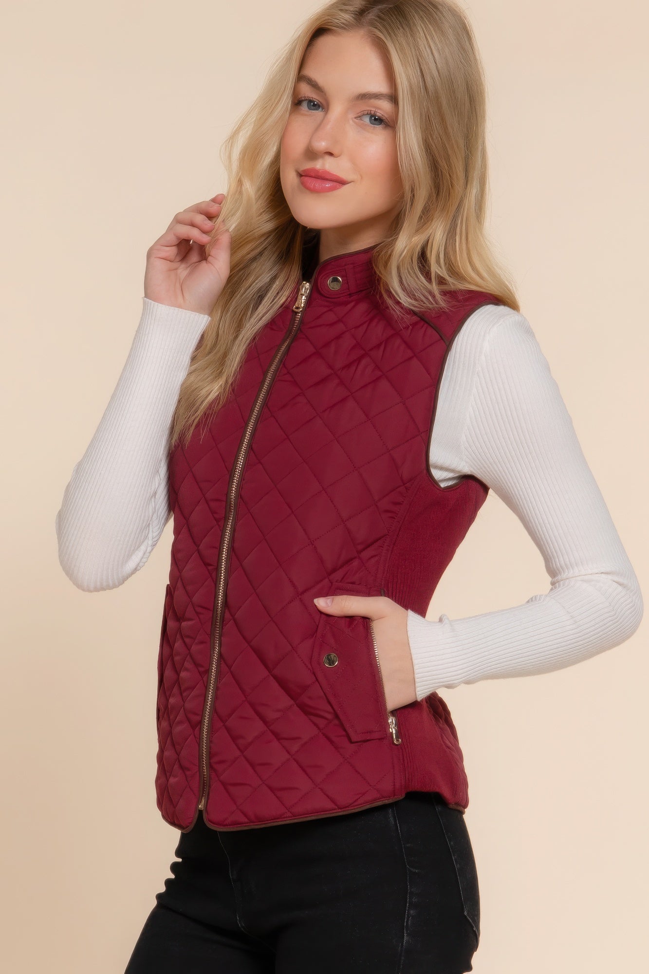 Suede Piping Quilted Padding Vest Marabella Inspirations