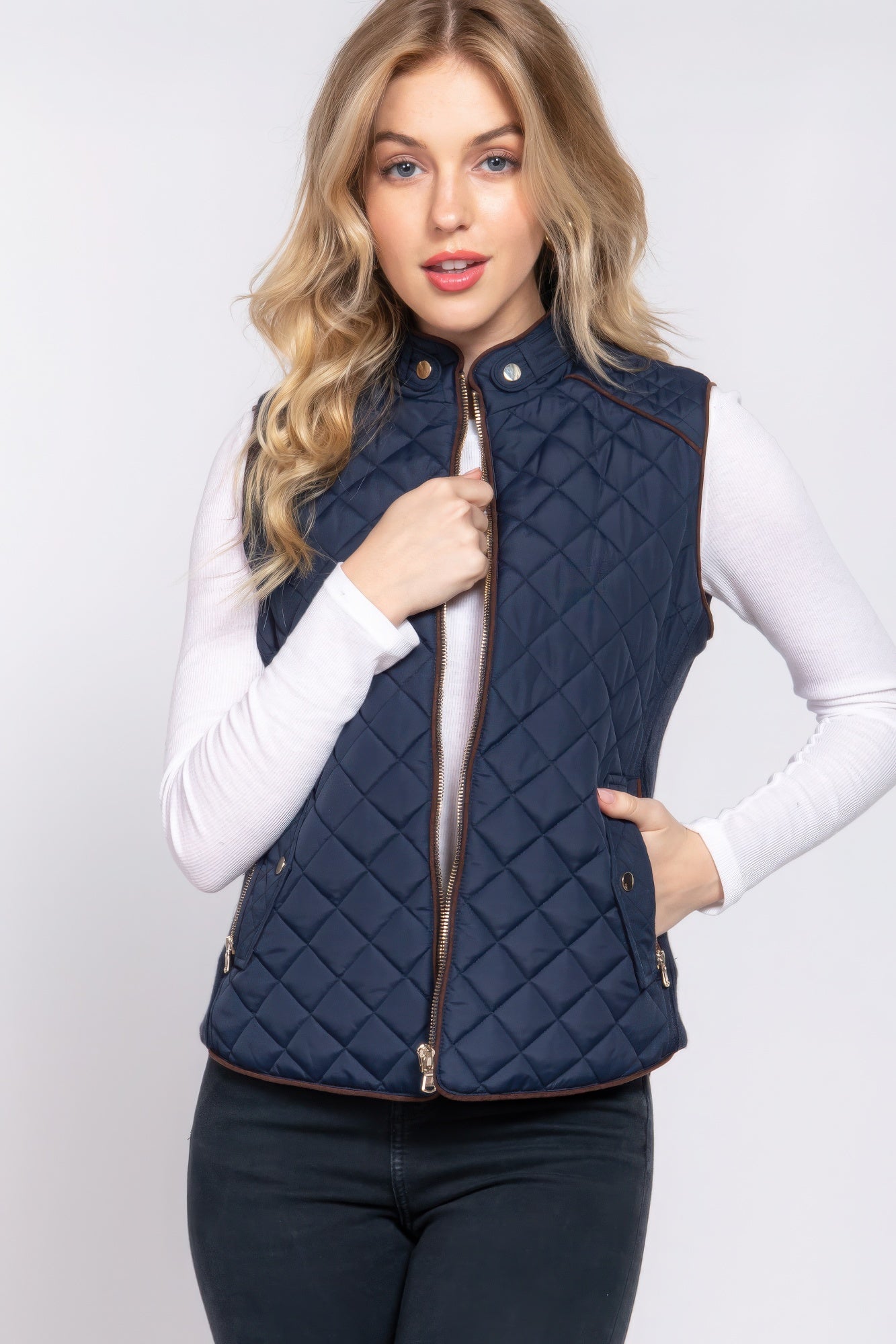 Suede Piping Quilted Padding Vest Marabella Inspirations