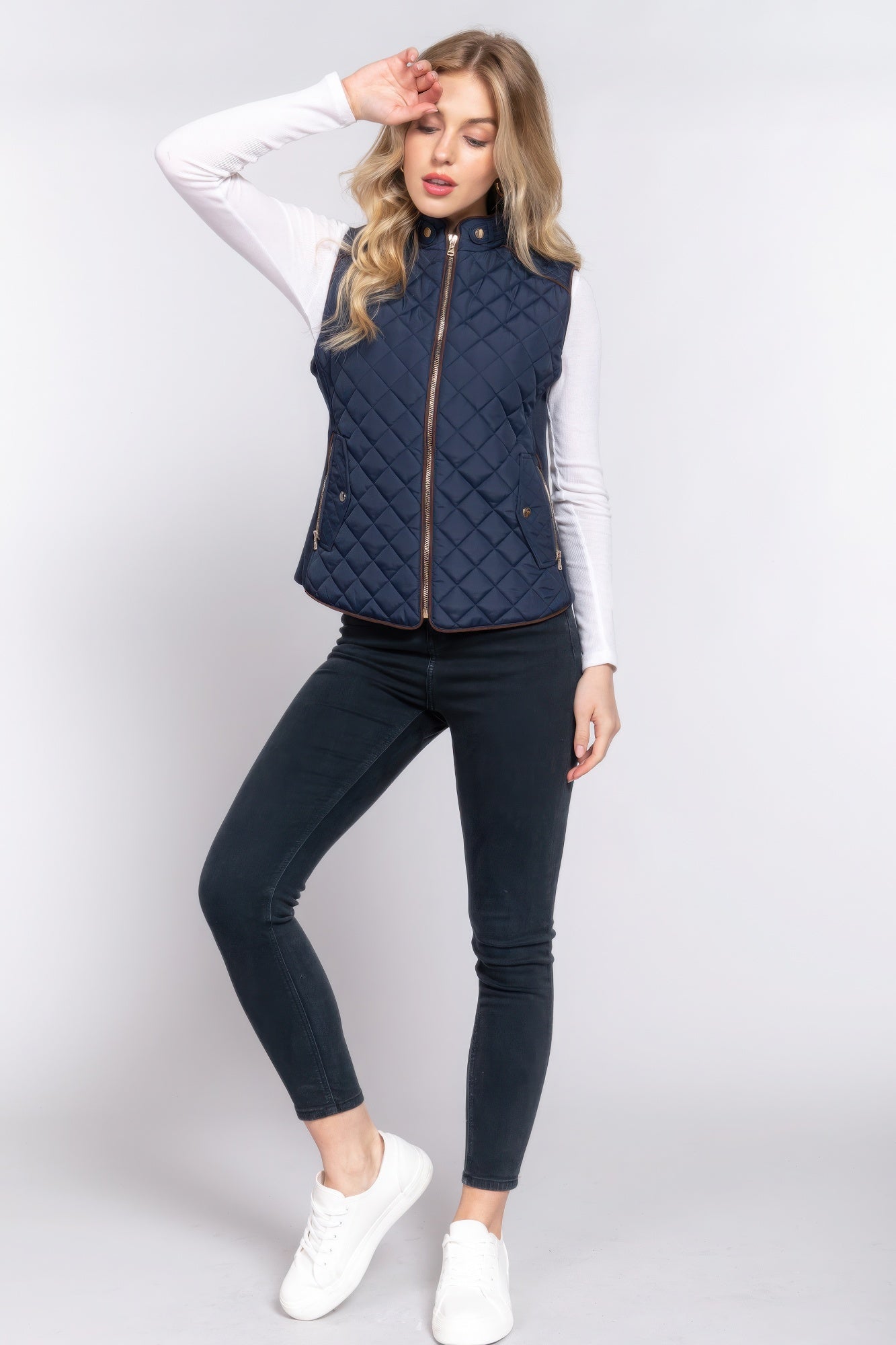 Suede Piping Quilted Padding Vest Marabella Inspirations