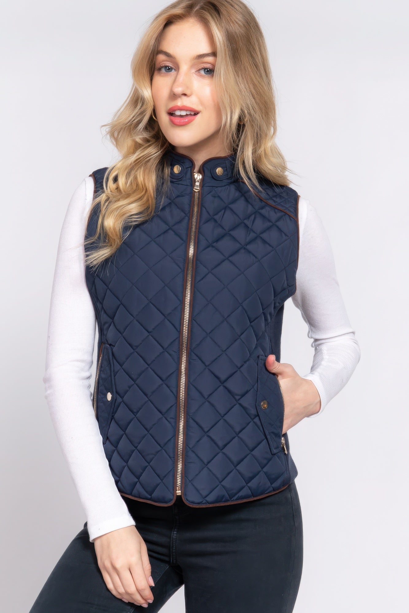 Suede Piping Quilted Padding Vest Marabella Inspirations