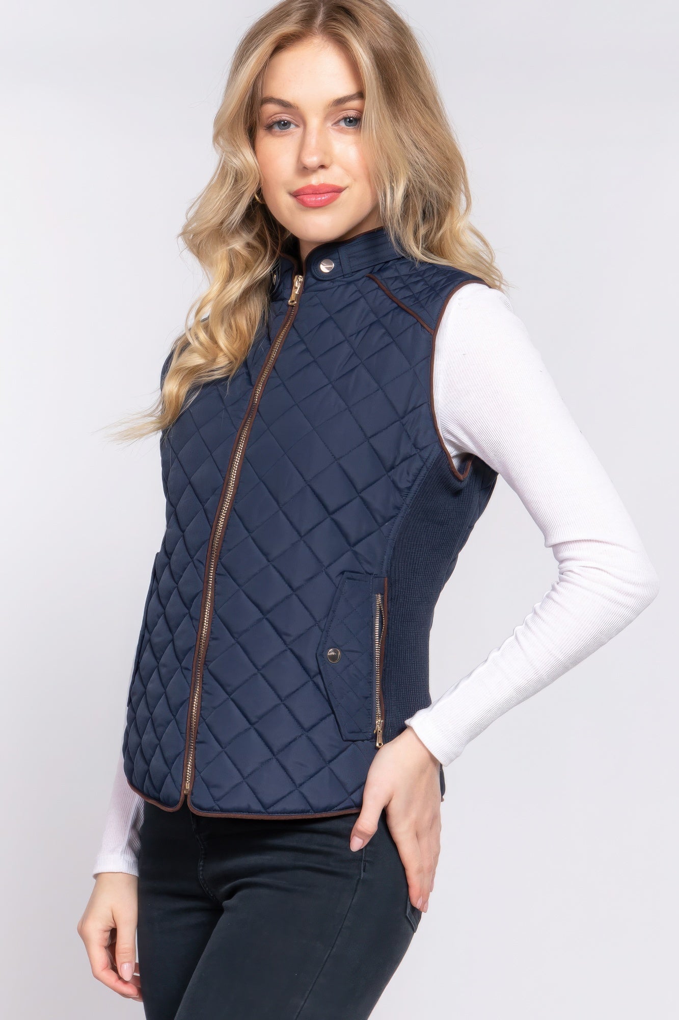 Suede Piping Quilted Padding Vest Marabella Inspirations