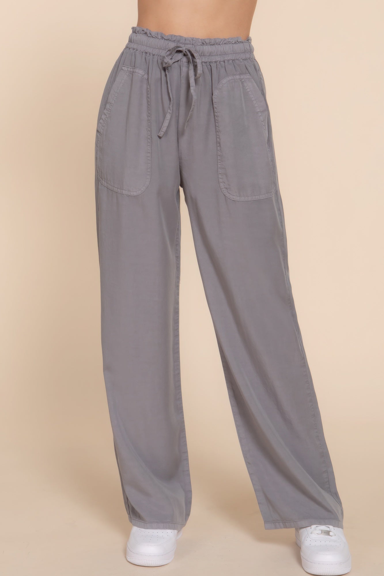 Elastic Waist Tencel Long Pants Marabella Inspirations Grey S