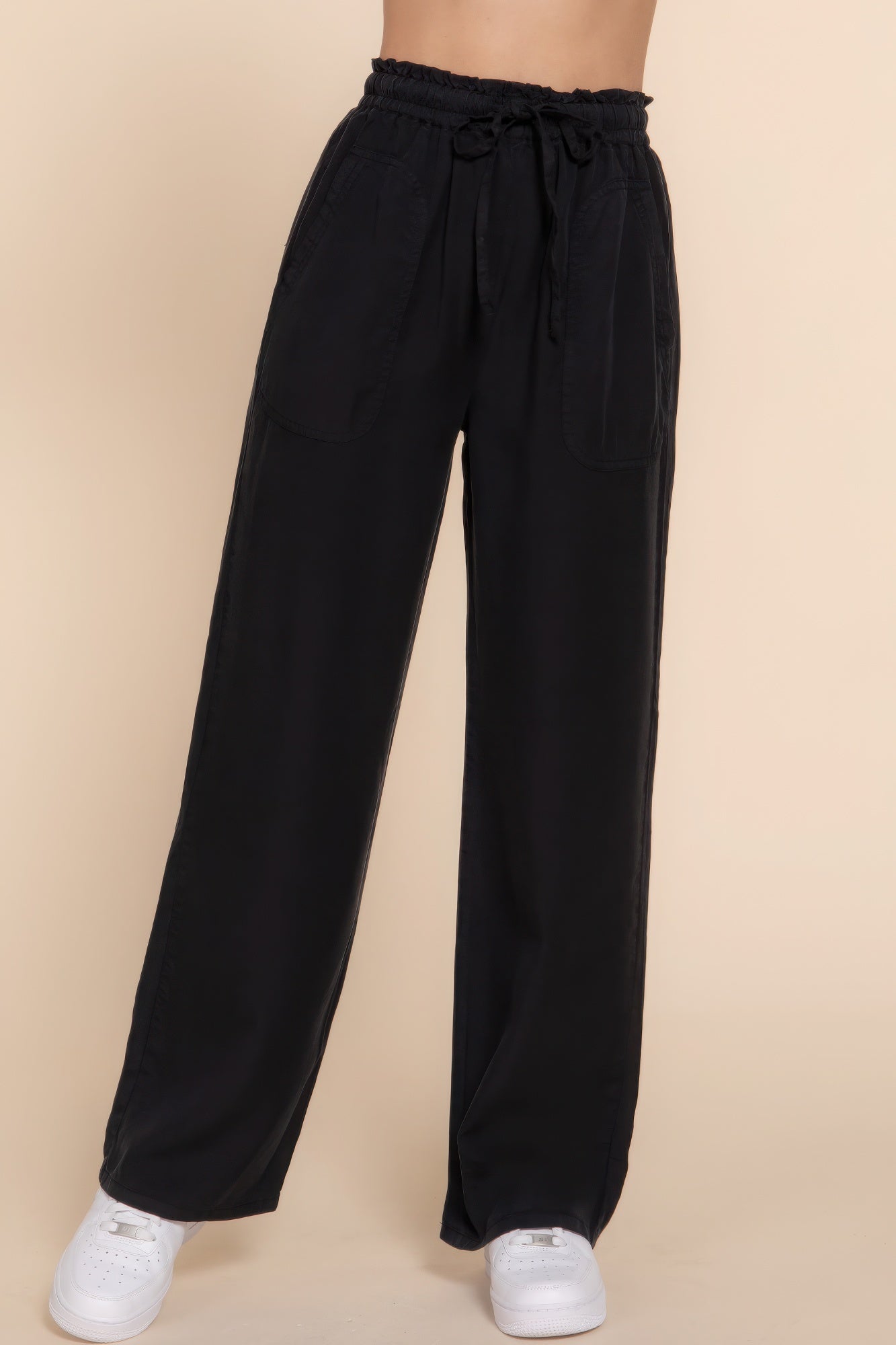 Elastic Waist Tencel Long Pants Marabella Inspirations Black S