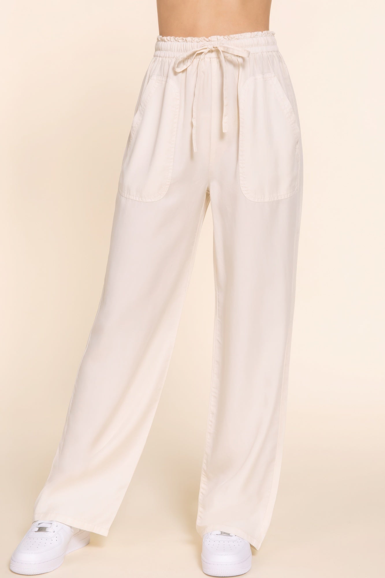 Elastic Waist Tencel Long Pants Marabella Inspirations Beige S