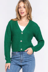 Long sleeve v-neck sweater cardigan Marabella Inspirations Green S