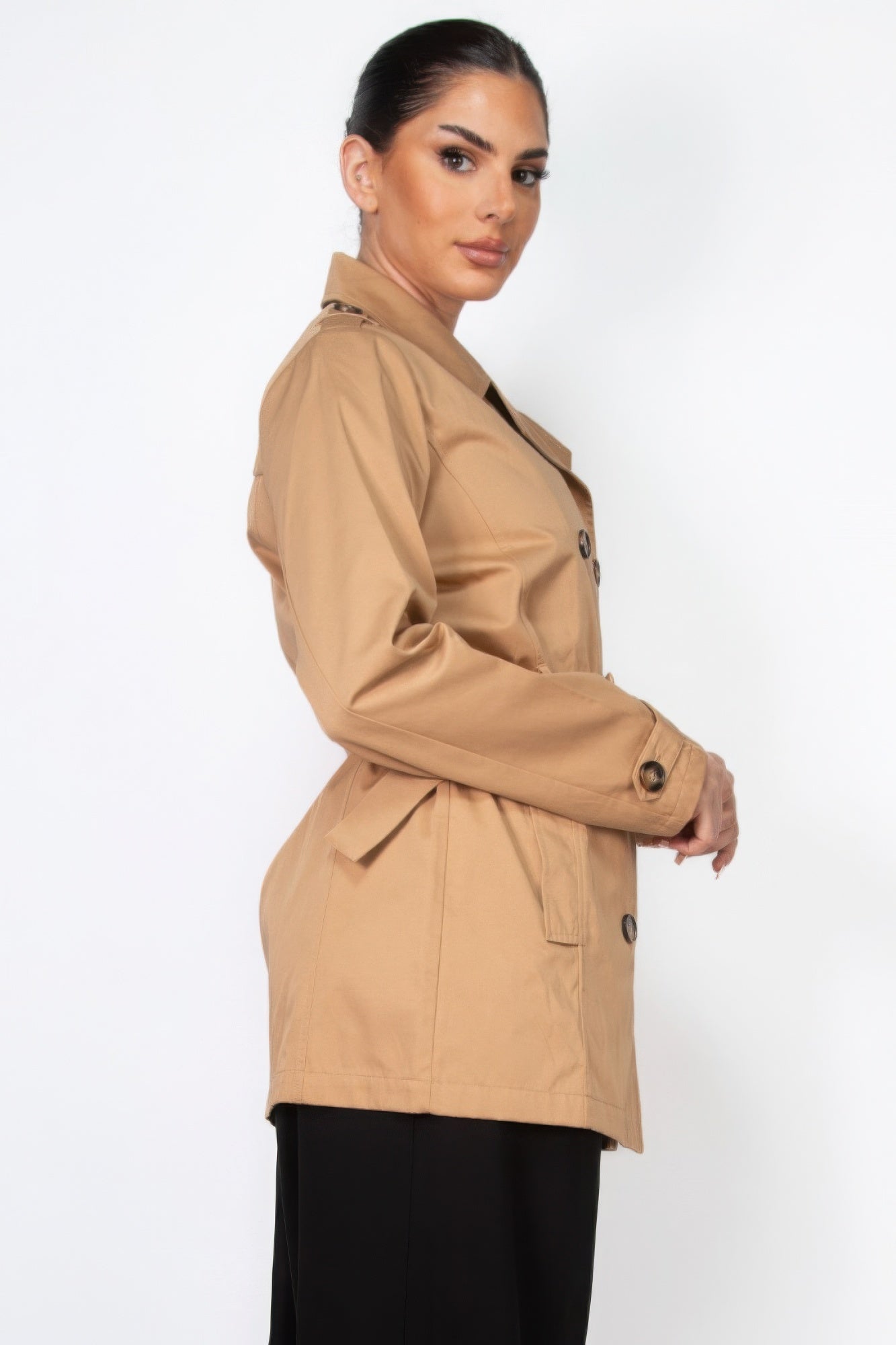 Double-breasted Notch Belted Coat Marabella Inspirations