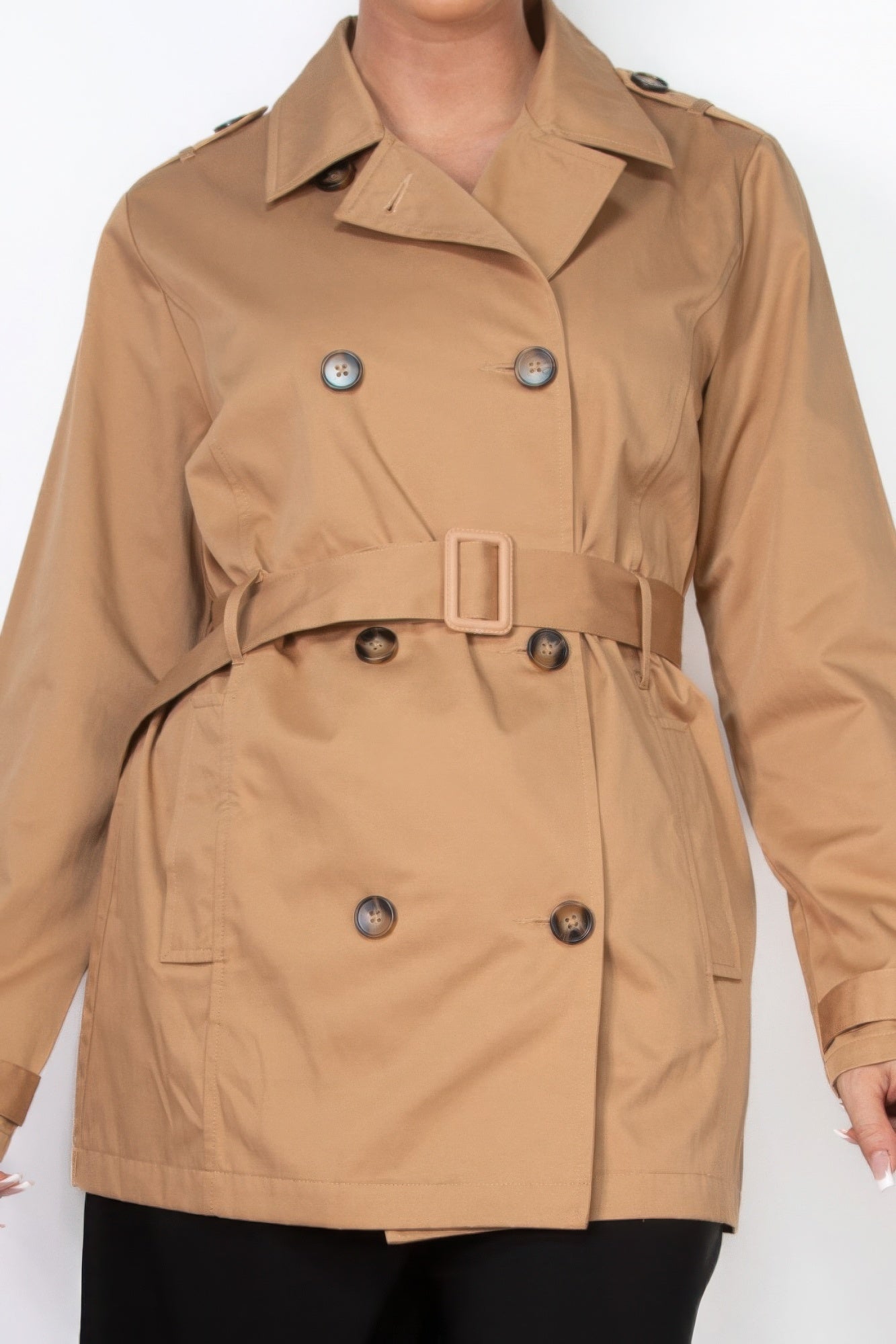 Double-breasted Notch Belted Coat Marabella Inspirations