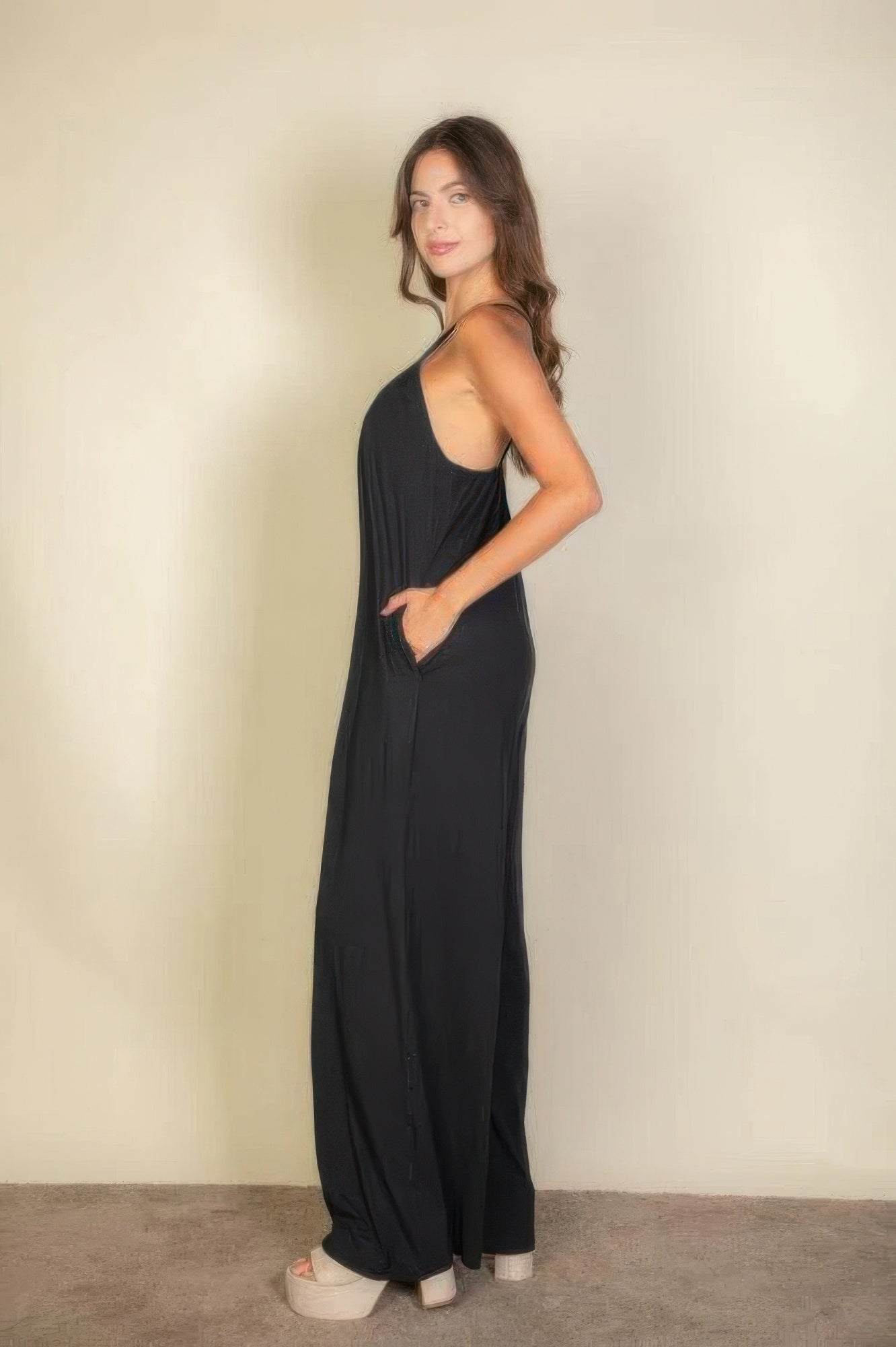 Spaghetti Strap Solid Wide Jumpsuit Marabella Inspirations