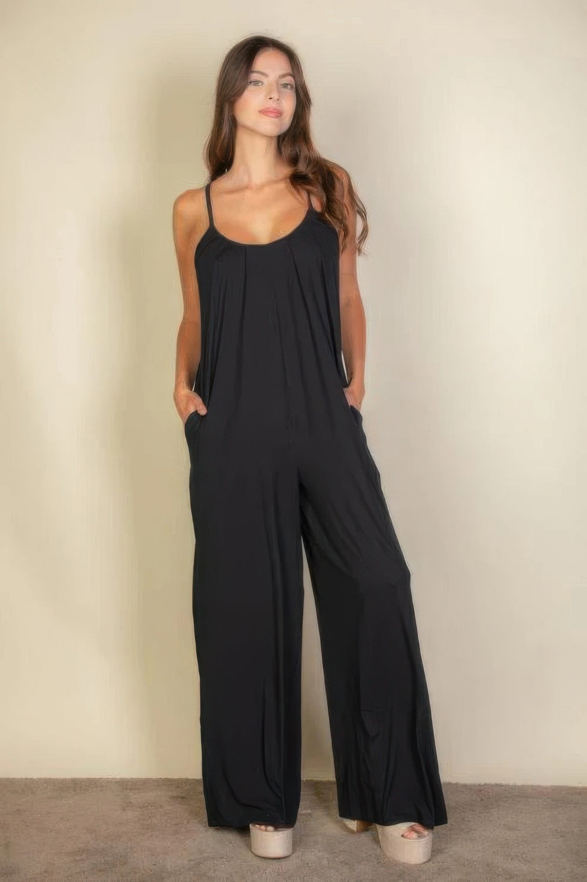 Spaghetti Strap Solid Wide Jumpsuit Marabella Inspirations S