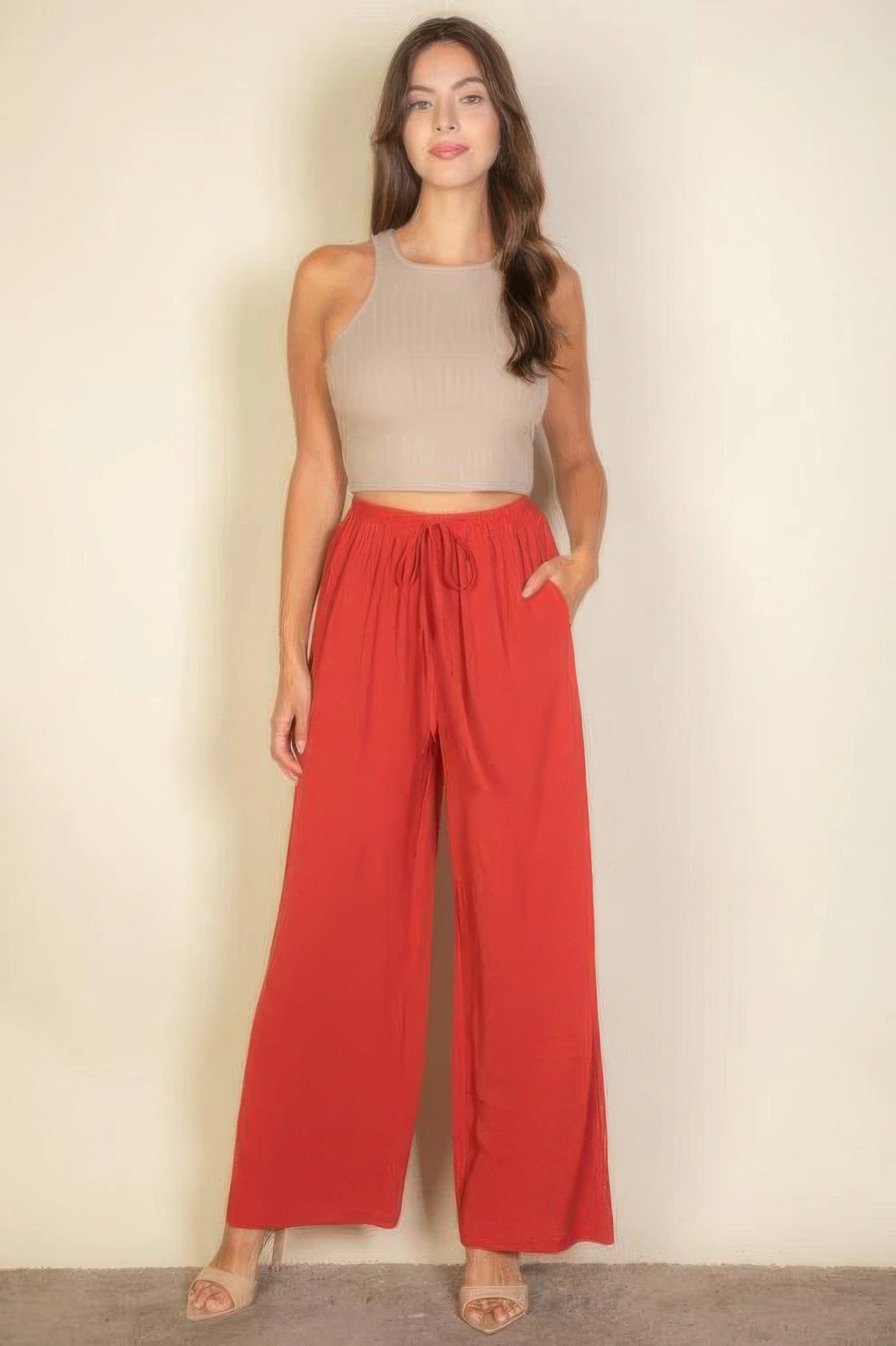 Drawstring Waist Wide Leg Minimalist Pants Marabella Inspirations