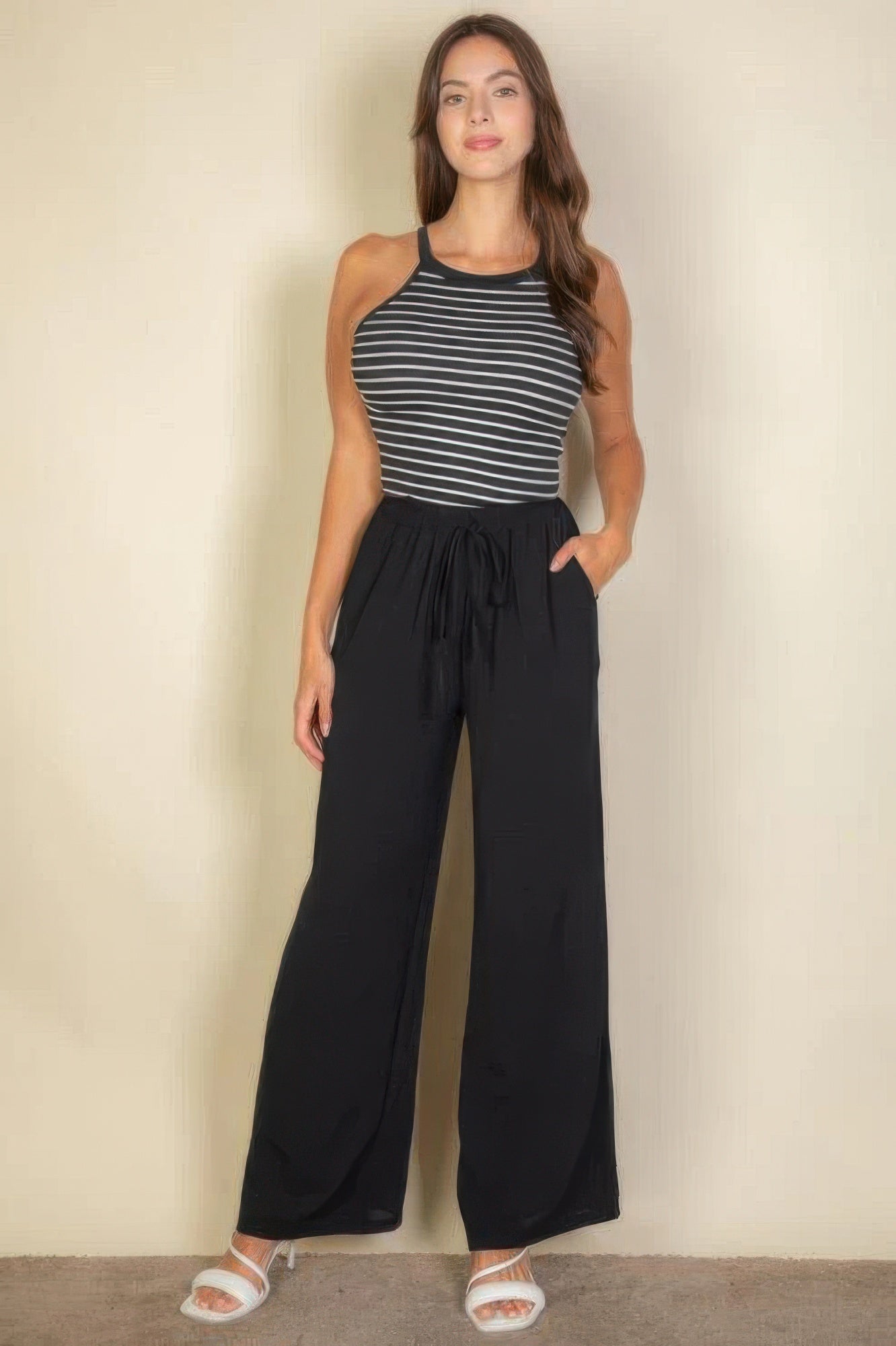 Drawstring Waist Wide Leg Minimalist Pants Marabella Inspirations